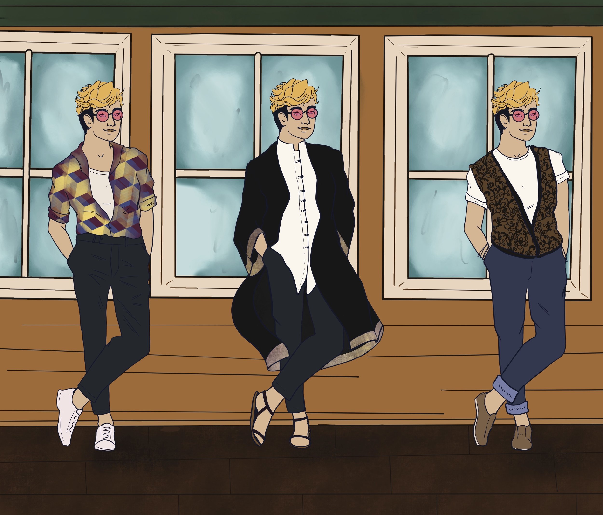 An original character design, complete with props and accents