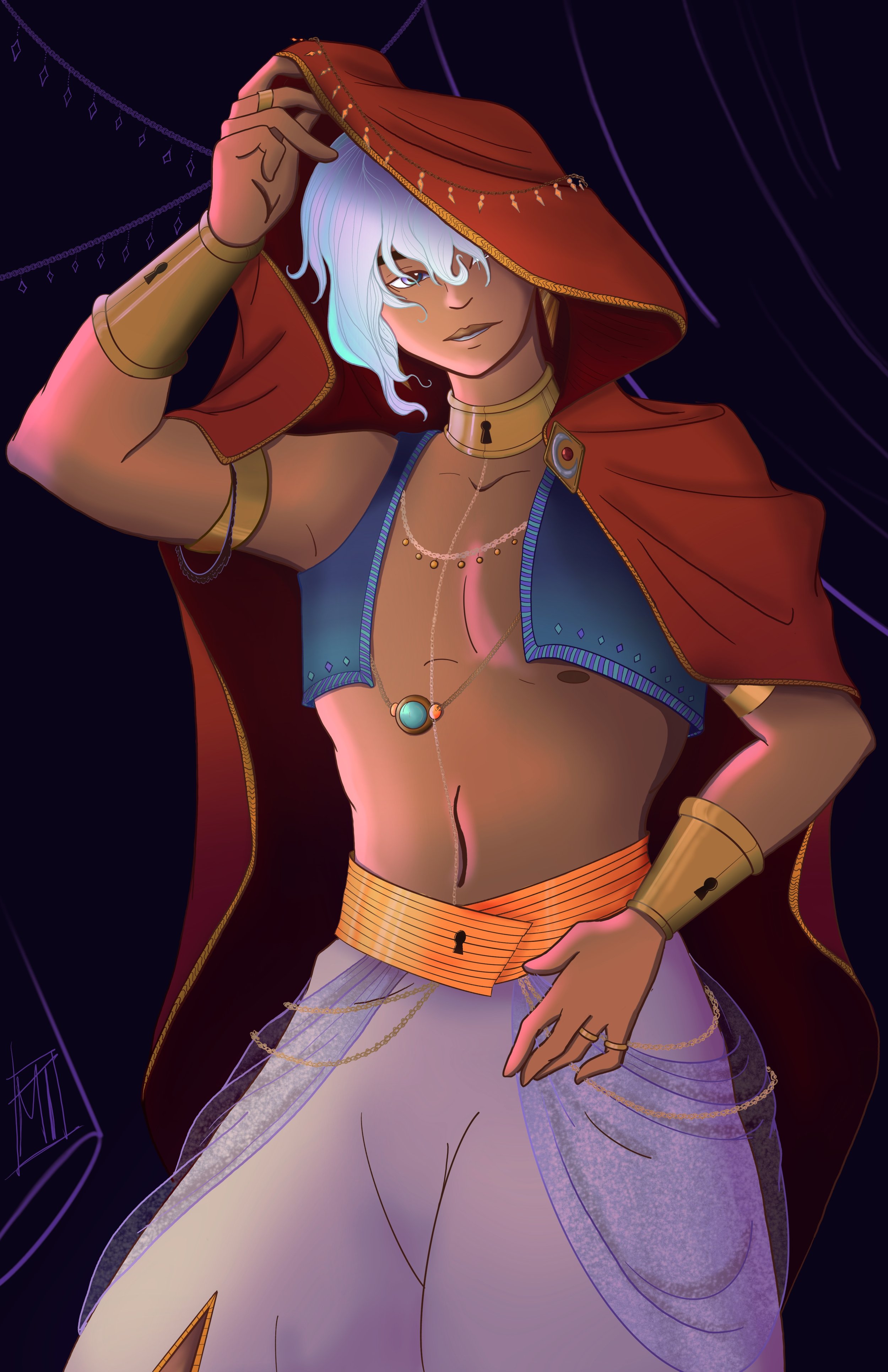 An original character design, complete with props and accents