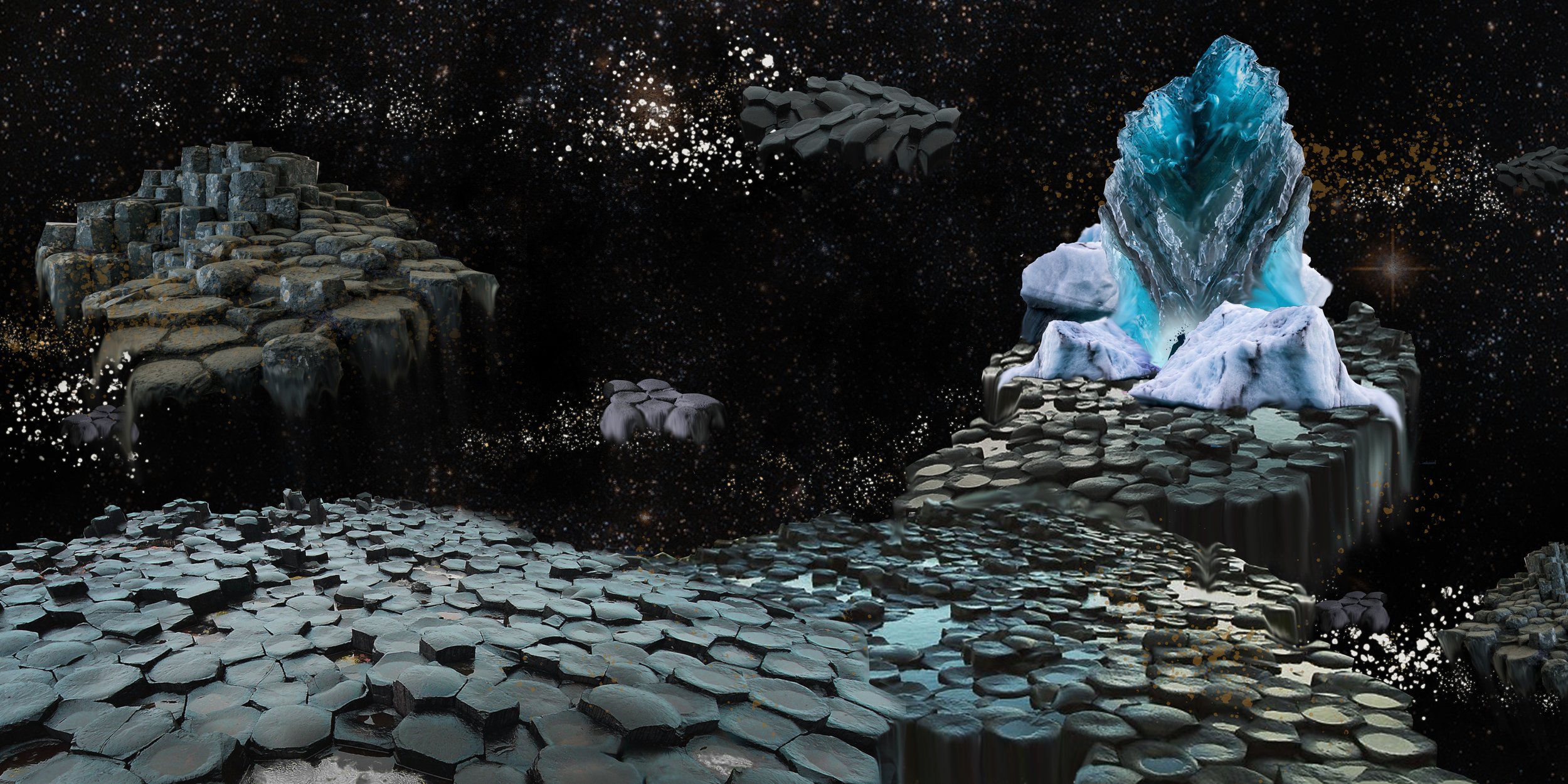 A Photoshop collage concept for a dark ride themed to "A Wrinkle in Time"