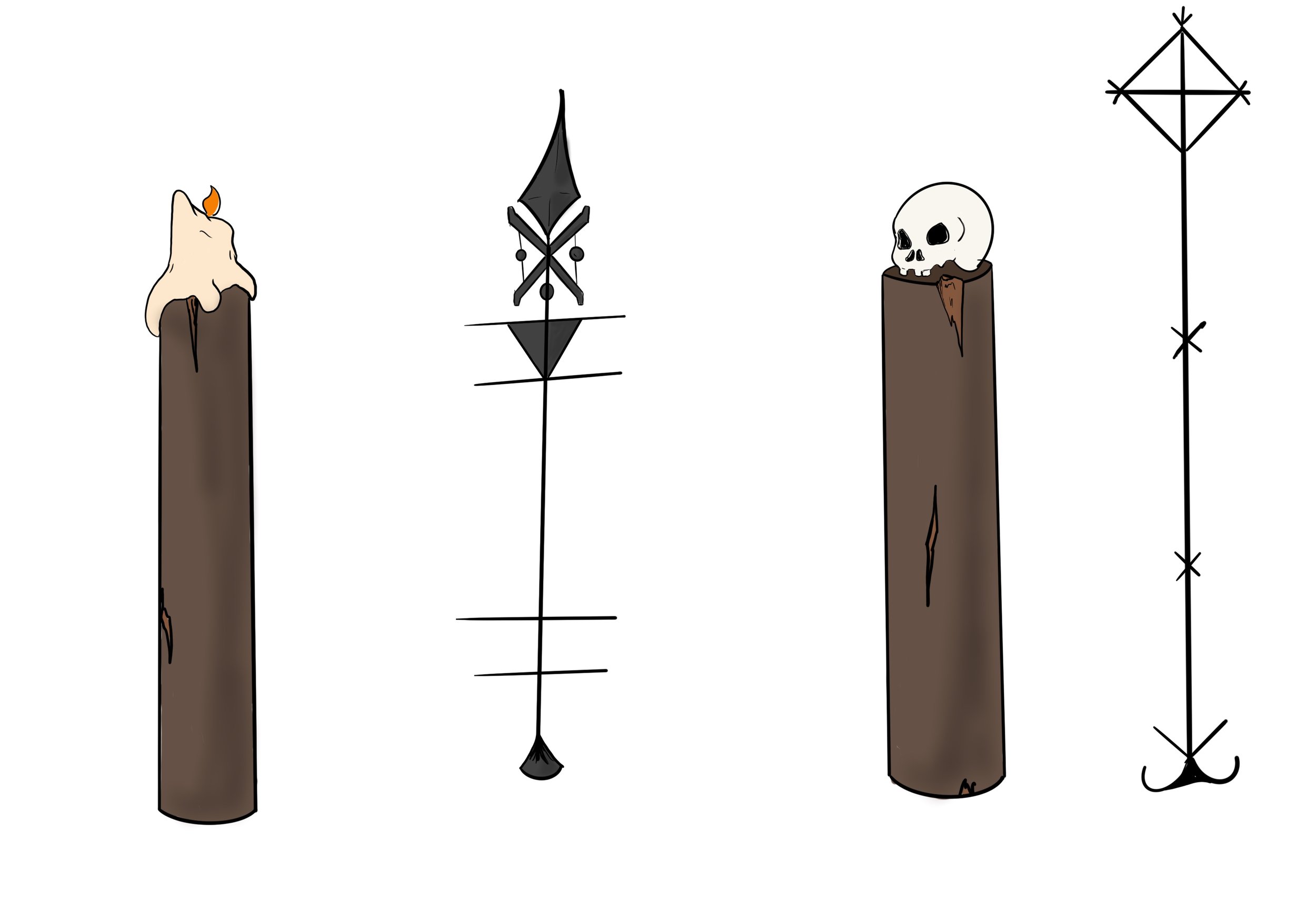 Concepts for stanchions in a voodoo themed queue