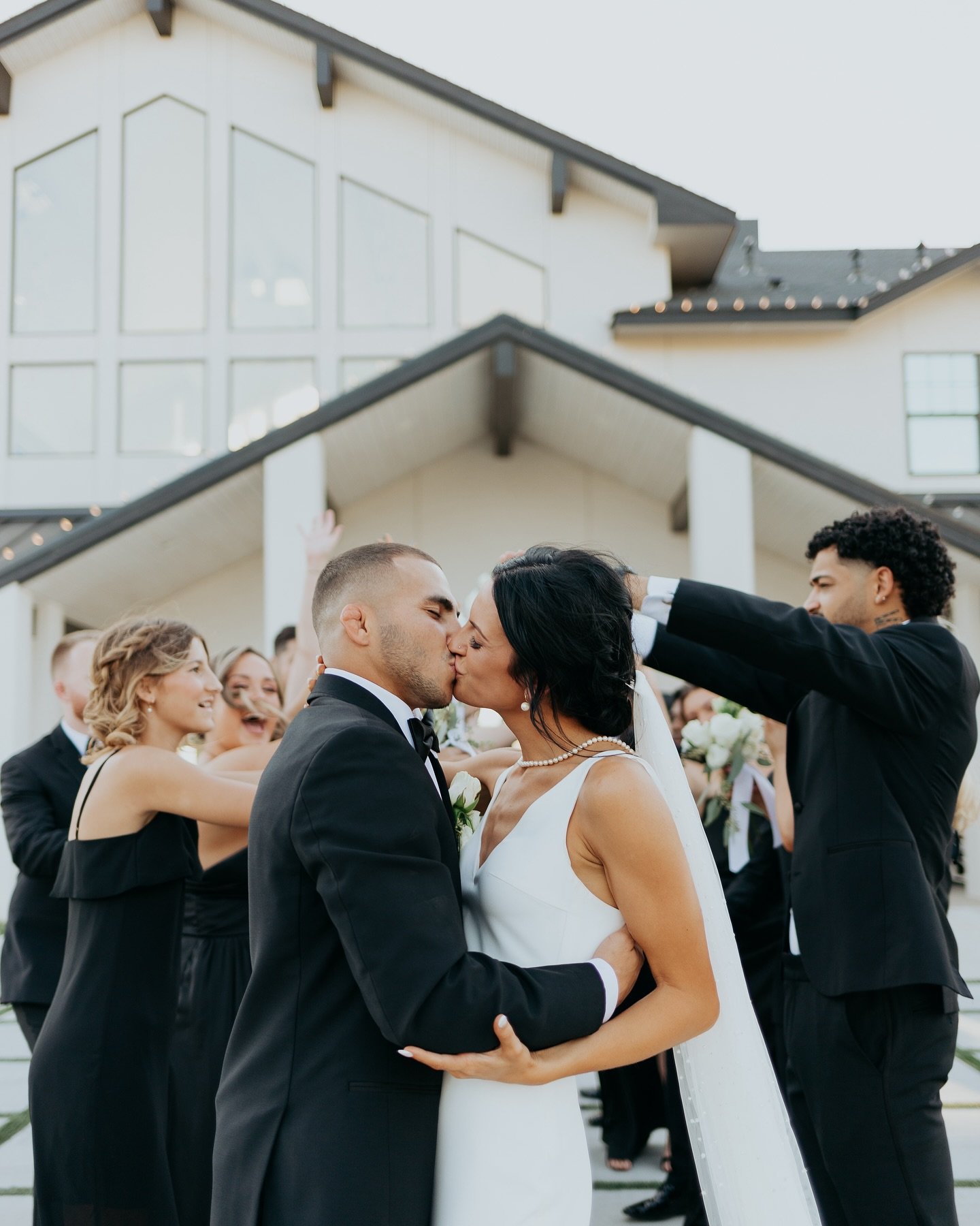 A full circle moment&hellip;. Addi &amp; Mason standing with their best pals on the same checkered courtyard that welcomed them in for their initial tour, to then their planning appointments, and alas to their BIG and SPECIAL day 🥰

photo / @katieto