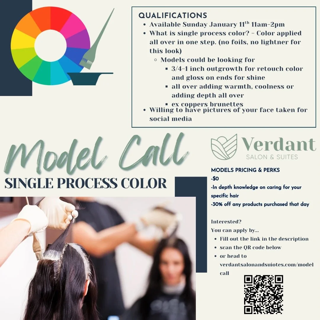 We need a model for a class on Sunday! (Jan 11th) 11-2pm 

Visit verdantsalonandsuites.com/model-call or visit the link in our bio to apply!