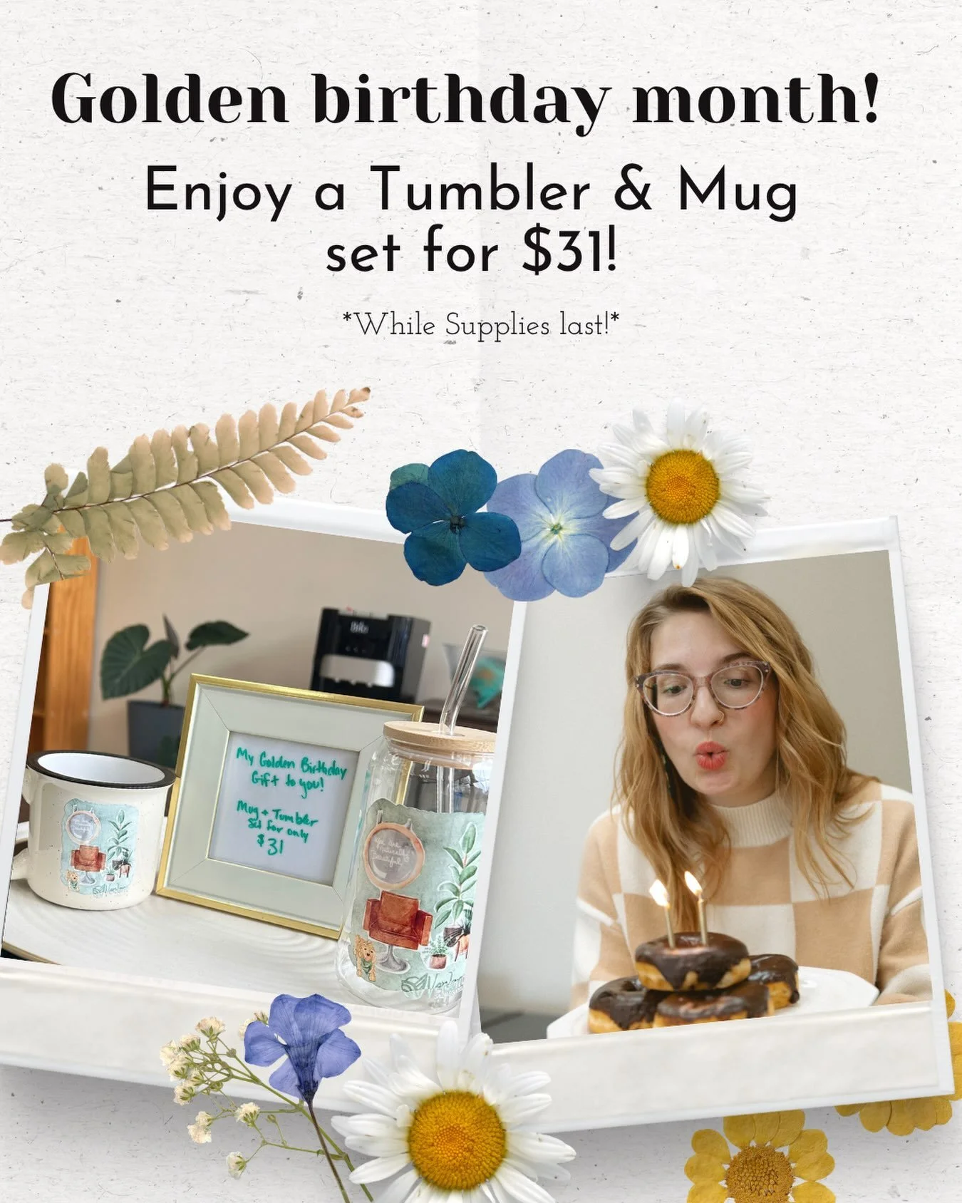 To celebrate my golden birthday, I&rsquo;m sharing a little gift with YOU 💛

For a limited time, grab our Verdant mug + tumbler set for just $31!

Because 31 only happens once!

Available at the salon while supplies last.

Xoxo
-Grace ✨🪴☺️