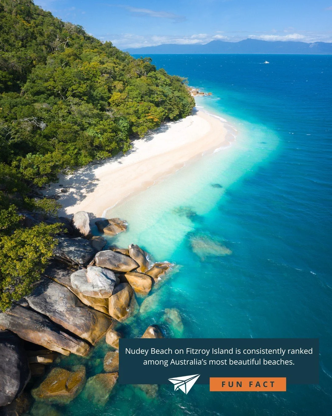 Fitzroy Island off Cairns in Far North Queensland is a popular destination for day trips and overnight stays, offering a mix of activities like snorkeling, hiking through rainforests, and relaxing on its stunning beaches.