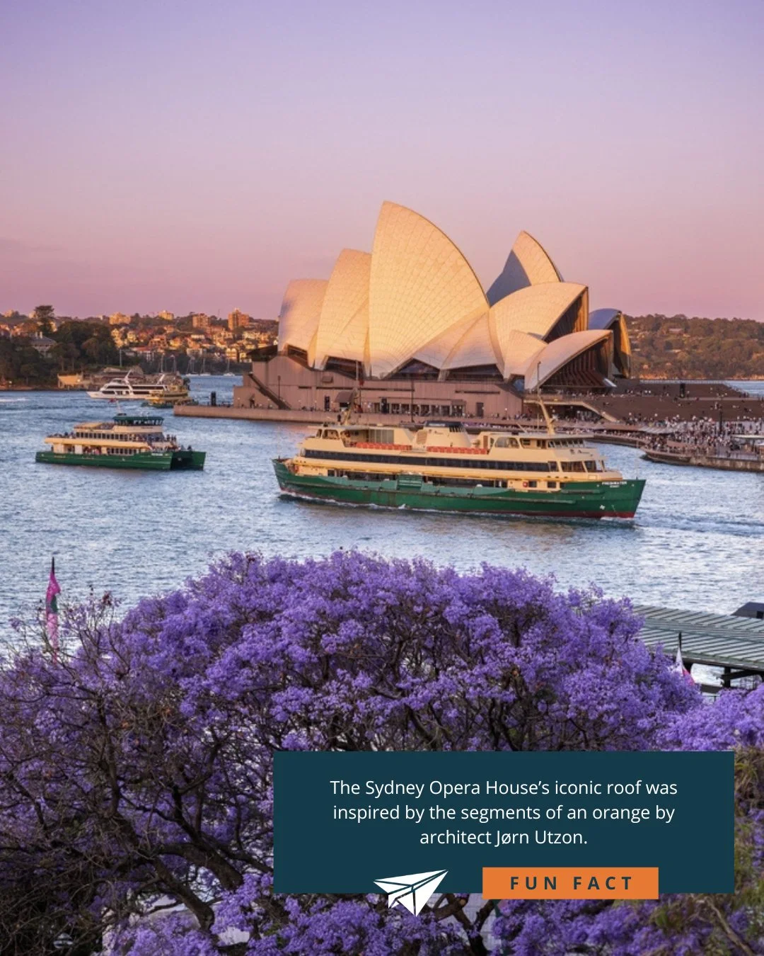 The Sydney Opera House&rsquo;s iconic roof was inspired by the segments of an orange. Architect J&oslash;rn Utzon famously designed the shells using a single geometric solution that could be repeated to form the complex, sweeping sails we see today.
