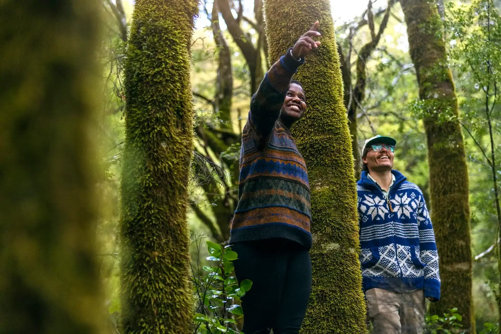 A small group on a guided hike through Wanaka, Otago, walking along a trail surrounded by lush green vegetation