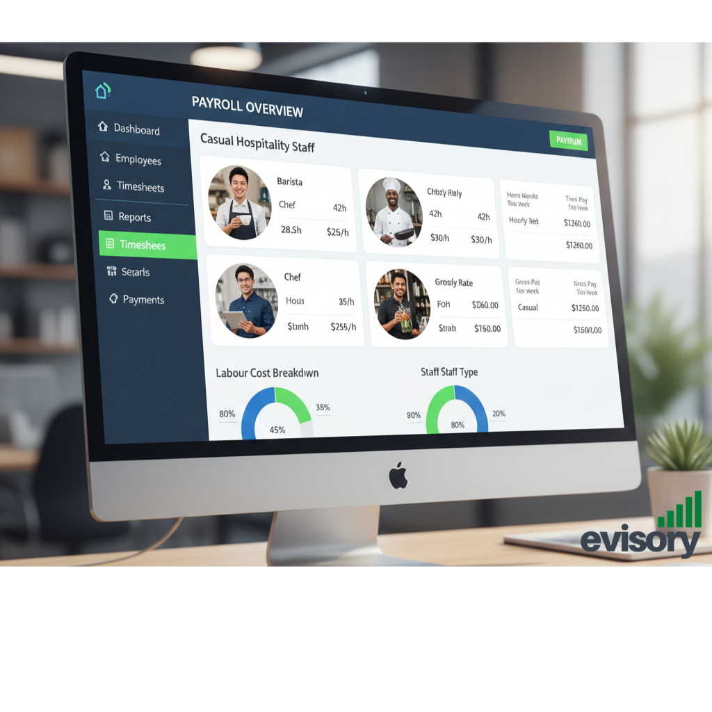 Hospitality payroll records showing staff wages and rates