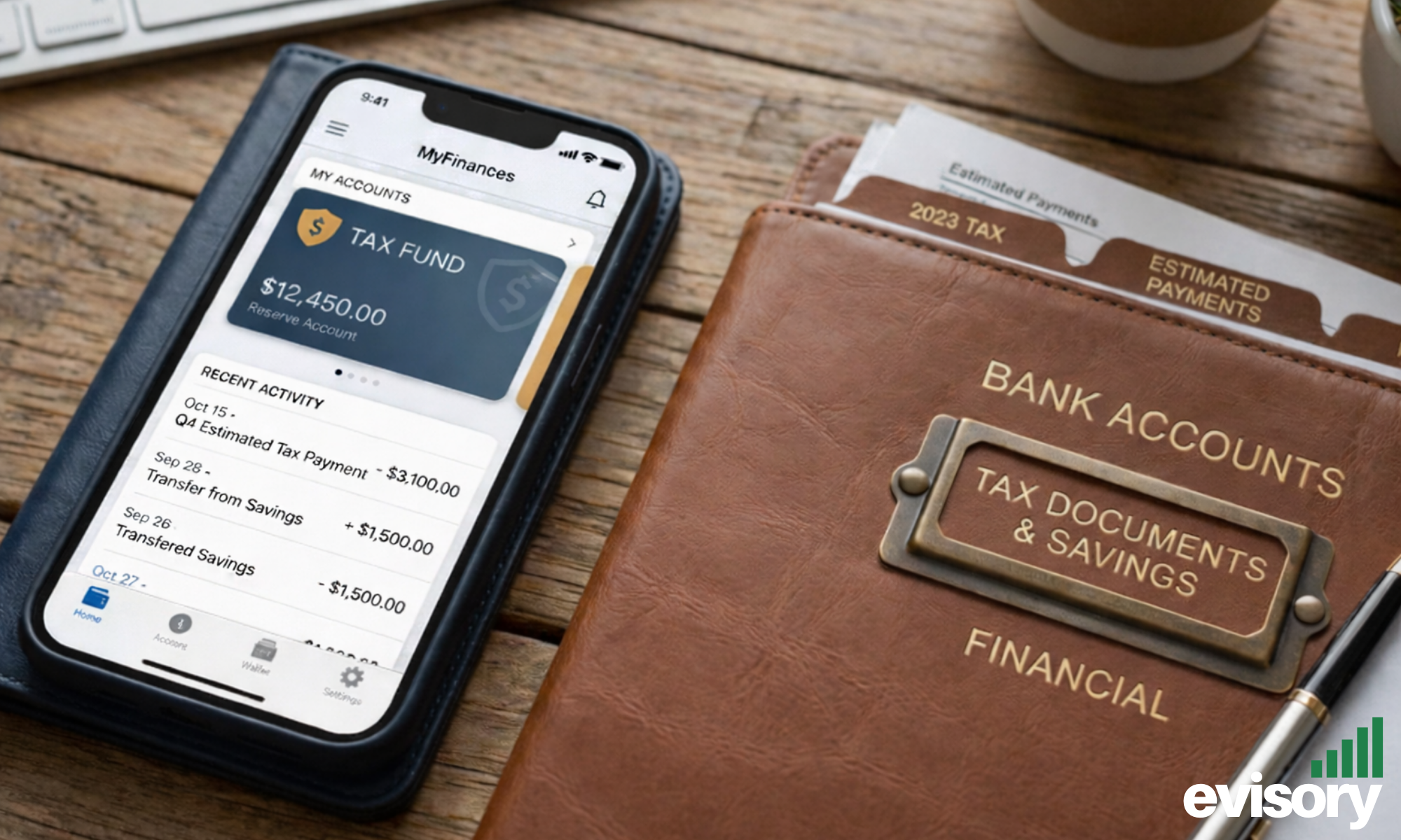 Digital tax fund and financial documents used for Brisbane business BAS planning.