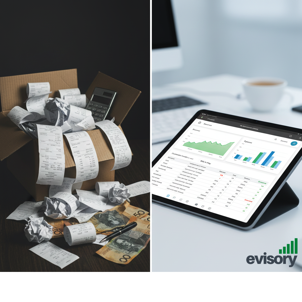 Pile of receipts and data about business finances