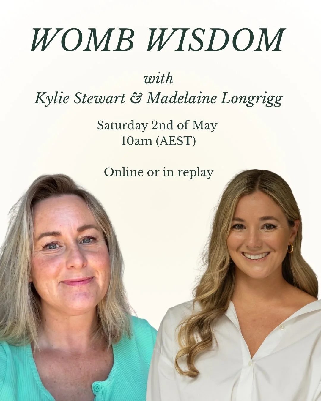 Introducing 🔮 WOMB WISDOM 🔮 

A return to the womb physically and energetically. 

Join Madelaine Longrigg, bodyworker specialist in C-section recovery, pelvic pain, endometriosis, fertility, womb rehabilitation. 

And Kylie Stewart, highly intuiti