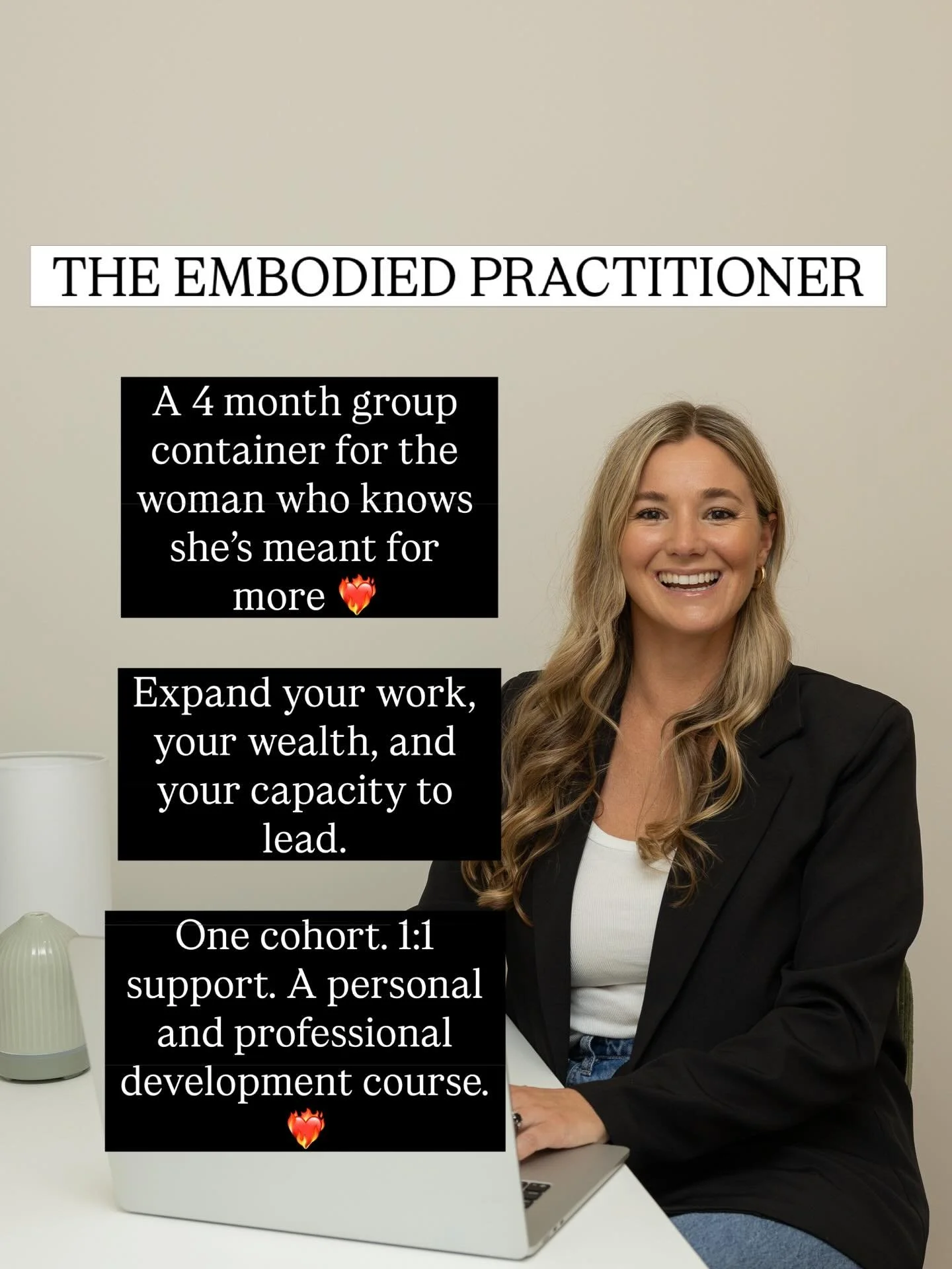THE EMBODIED PRACTITIONER ❤️&zwj;🔥

Is officially launched 🚀 and we kick off next Thursday! 

A 4 month group container for the woman who knows she&rsquo;s meant for more.

Expand your work, your wealth, and your capacity to lead.

One cohort. 1:1 
