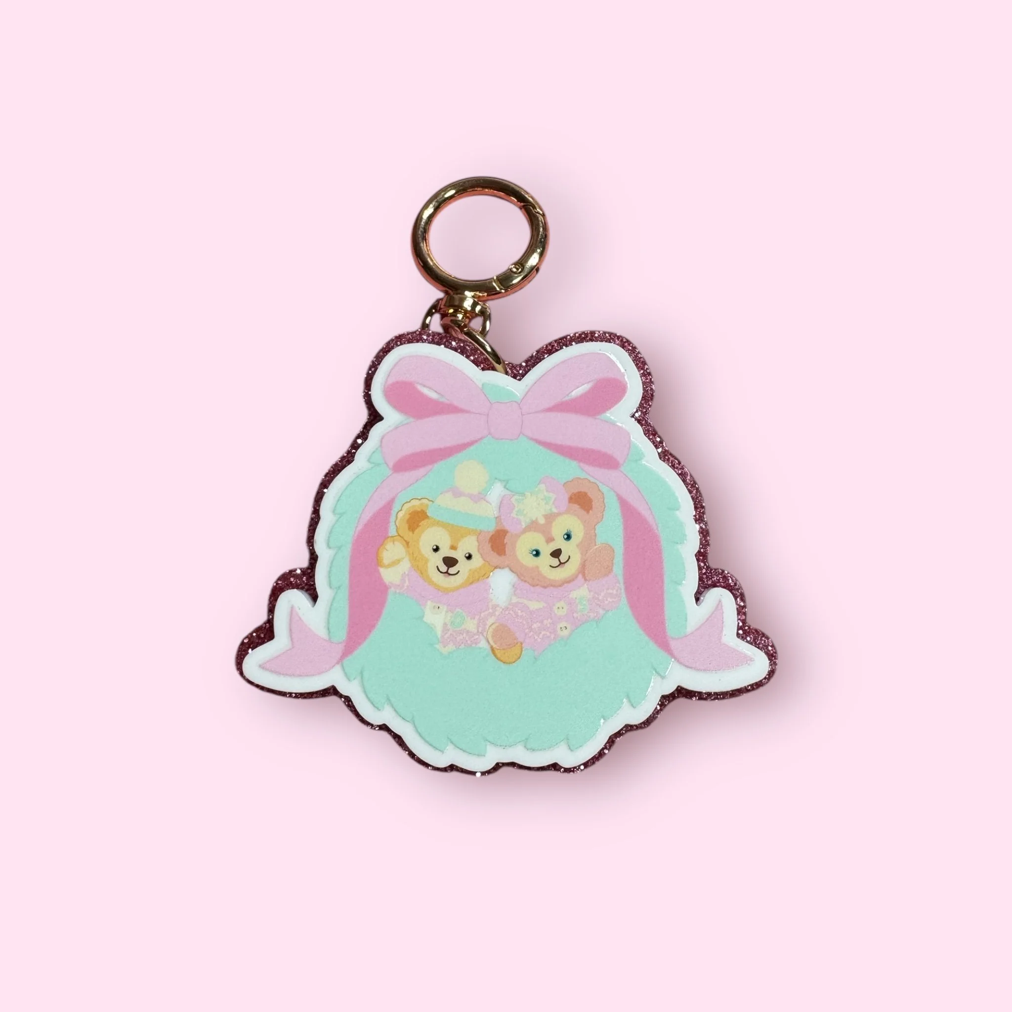 Pink christmas wreath bag charm