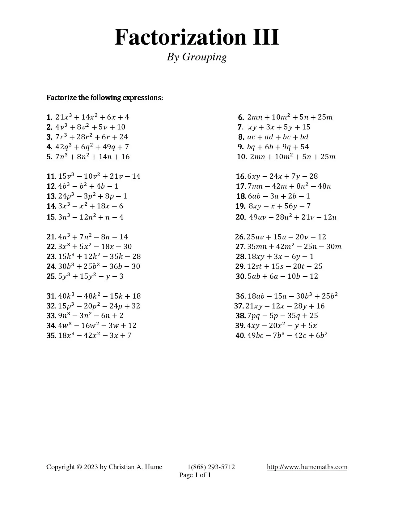 Algebra Start Up — humemaths
