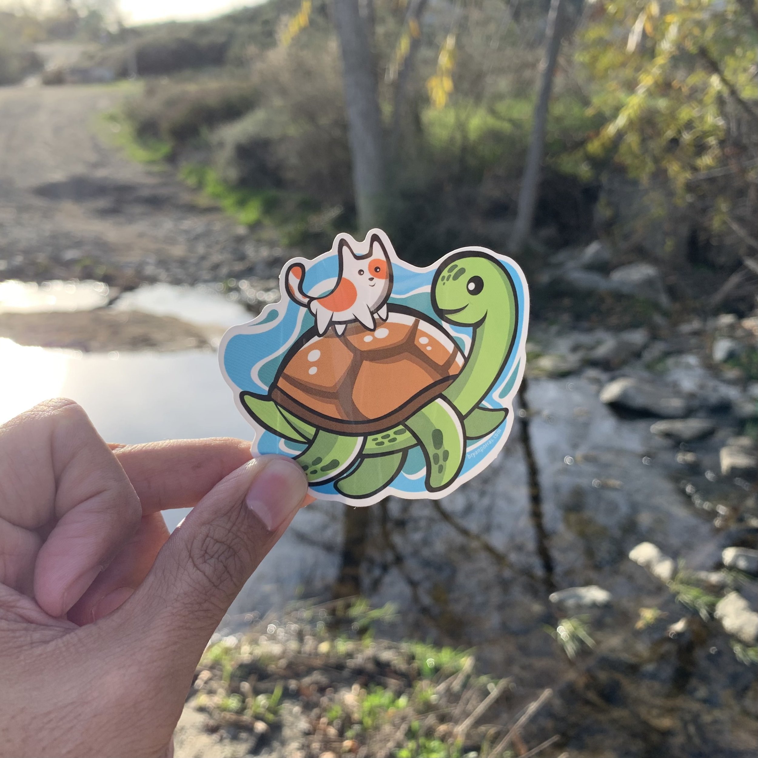Turtle and Kitten Friends Sticker (3"W x 2.65"H)