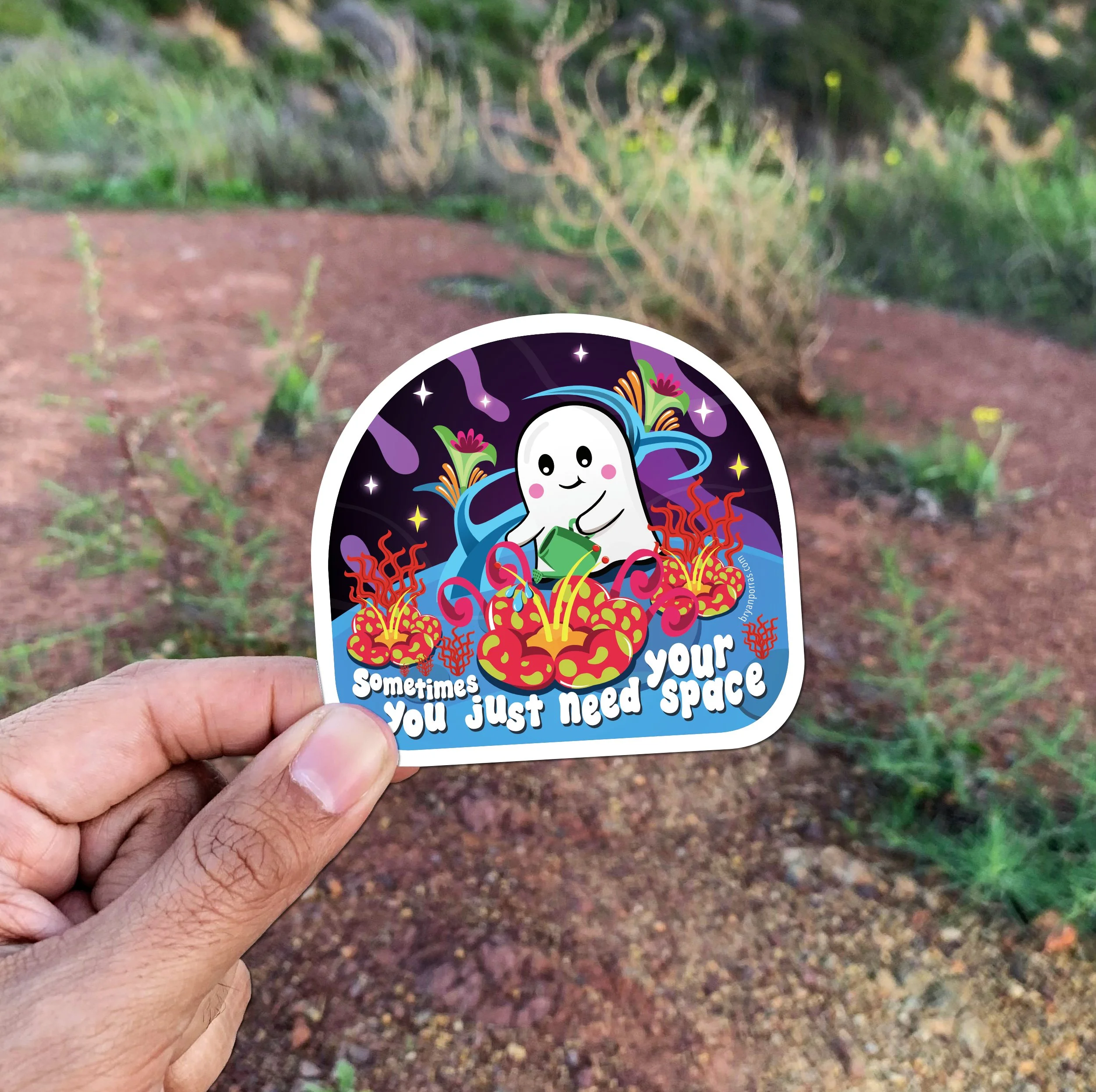 Gardening Space Ghost Sticker (2.75"H x 3"W)