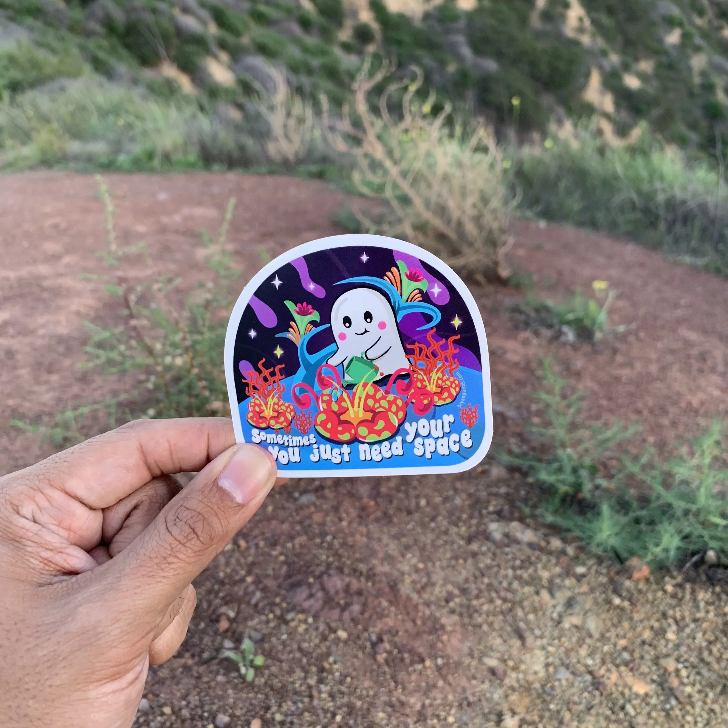 Gardening Space Ghost Sticker (2.75"H x 3"W)