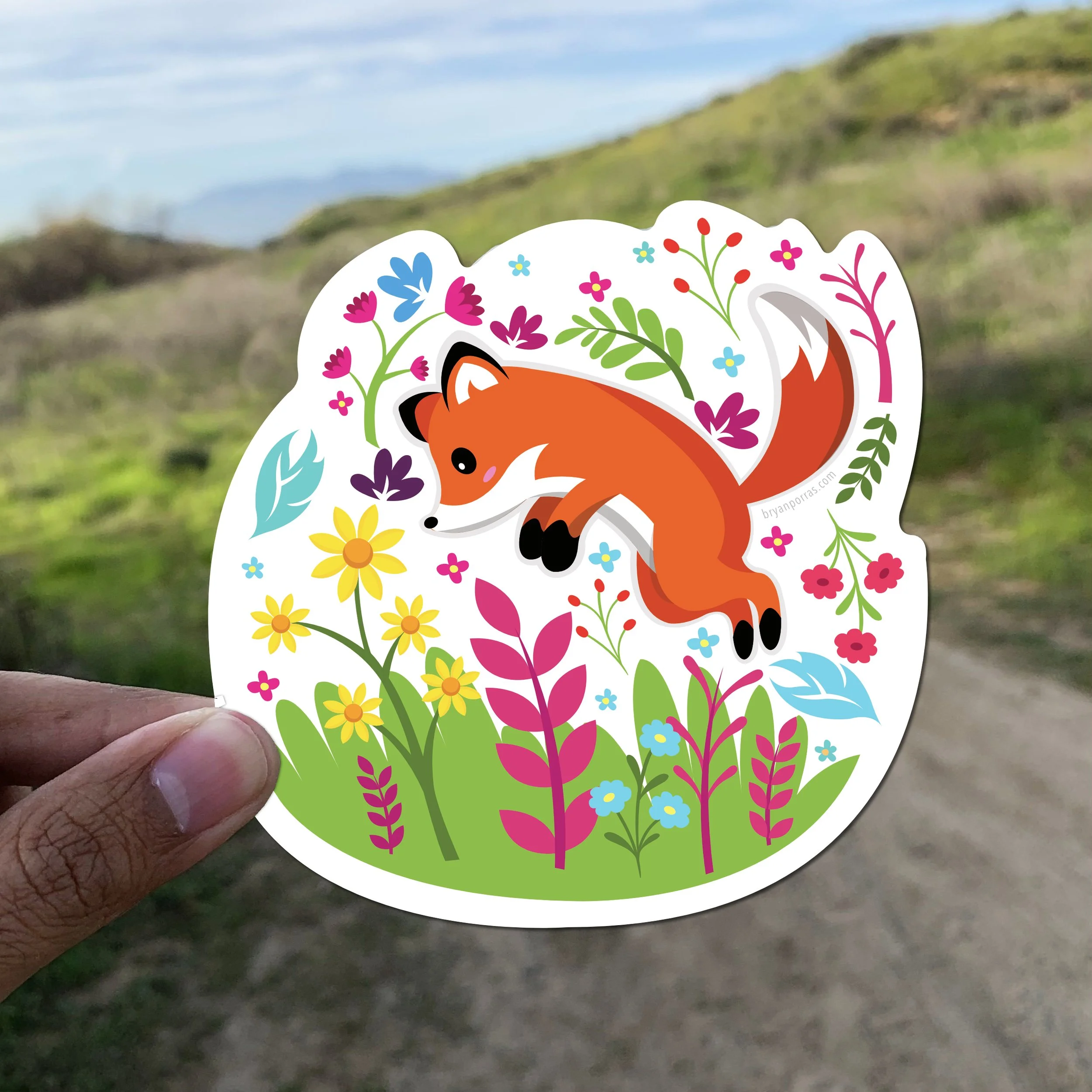 Cute Playful Jumping Fox Sticker (4"H x 3.8"W)