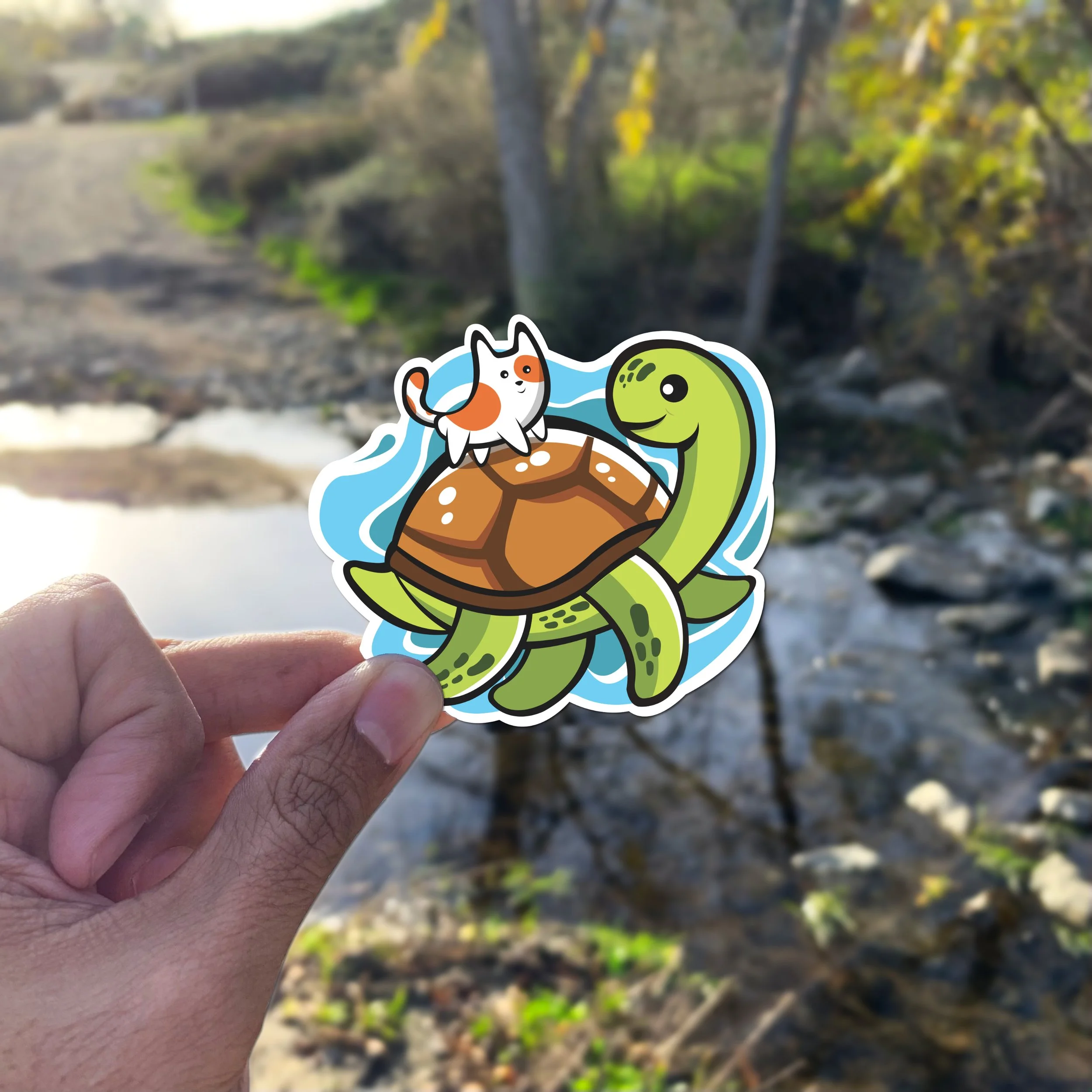 Turtle and Kitten Friends Sticker (3"W x 2.65"H)