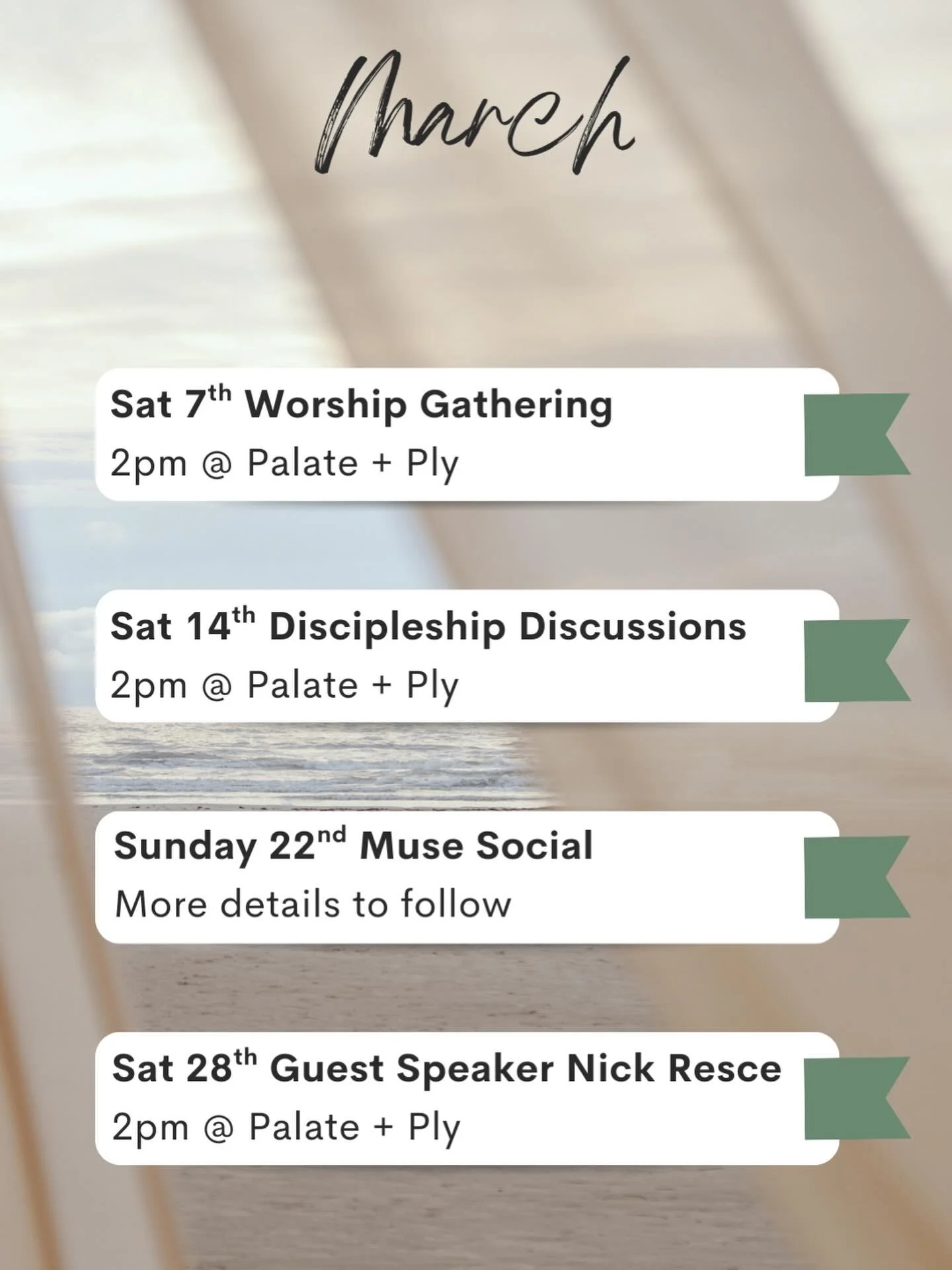 March with Muse.
Worship. Conversation. Community.
Come for Jesus. Stay for the coffee (and the chats).