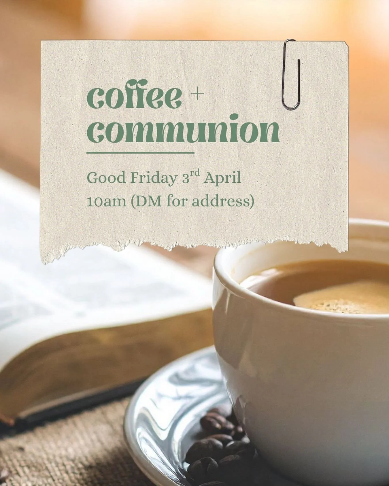 Good Friday.
The greatest act of love we&rsquo;ll ever know.
Coffee + Communion &mdash; 10am today. DM for address.