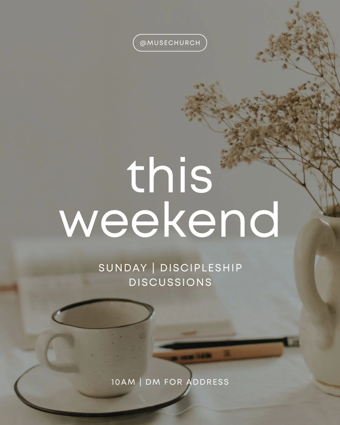This Sunday at Muse &mdash; Discipleship Discussions, coffee brewing, Bibles open, and honest conversation.

Bring a little morning tea to share.
Following Jesus always looks like living a life of generosity. 🤍

10AM | DM for address