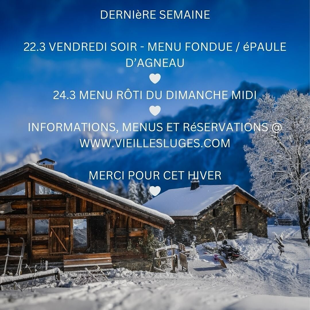 🤍 Voil&agrave;&hellip; notre derni&egrave;re semaine avant la fermeture d&rsquo;intersaison est arriv&eacute;e. Nous sommes ravis de partager encore quelques repas avec vous cet hiver. Nous vous proposons deux services cette semaine :

🤍 Le vendred