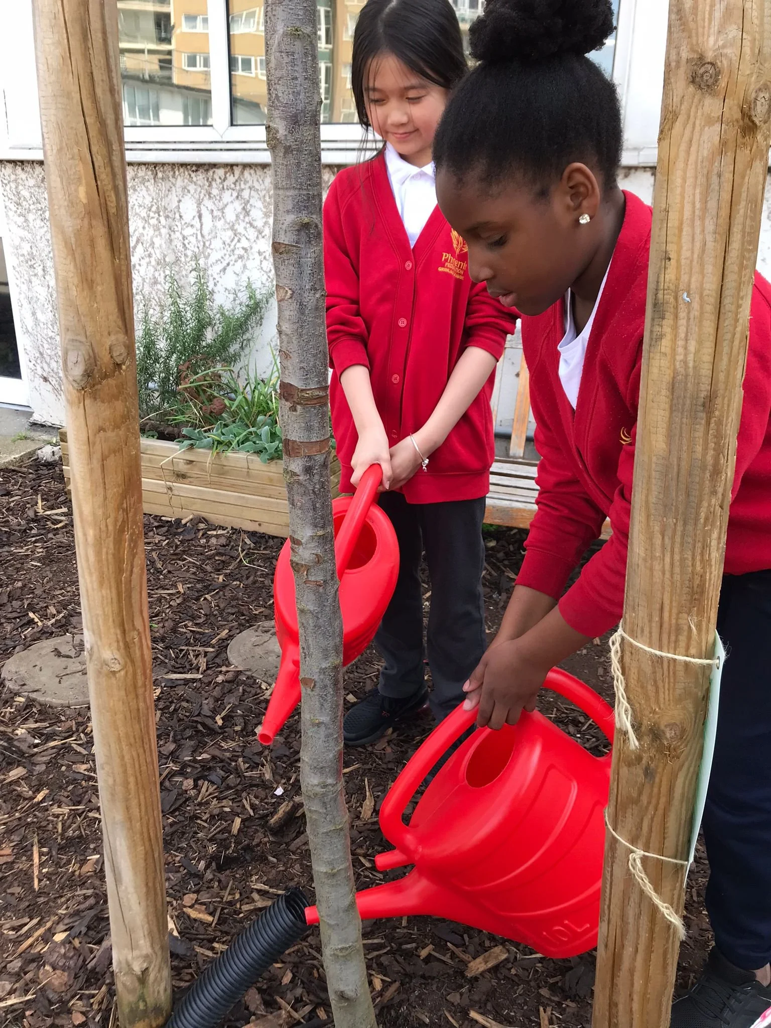 Two girls watering tree using pipe.jpg