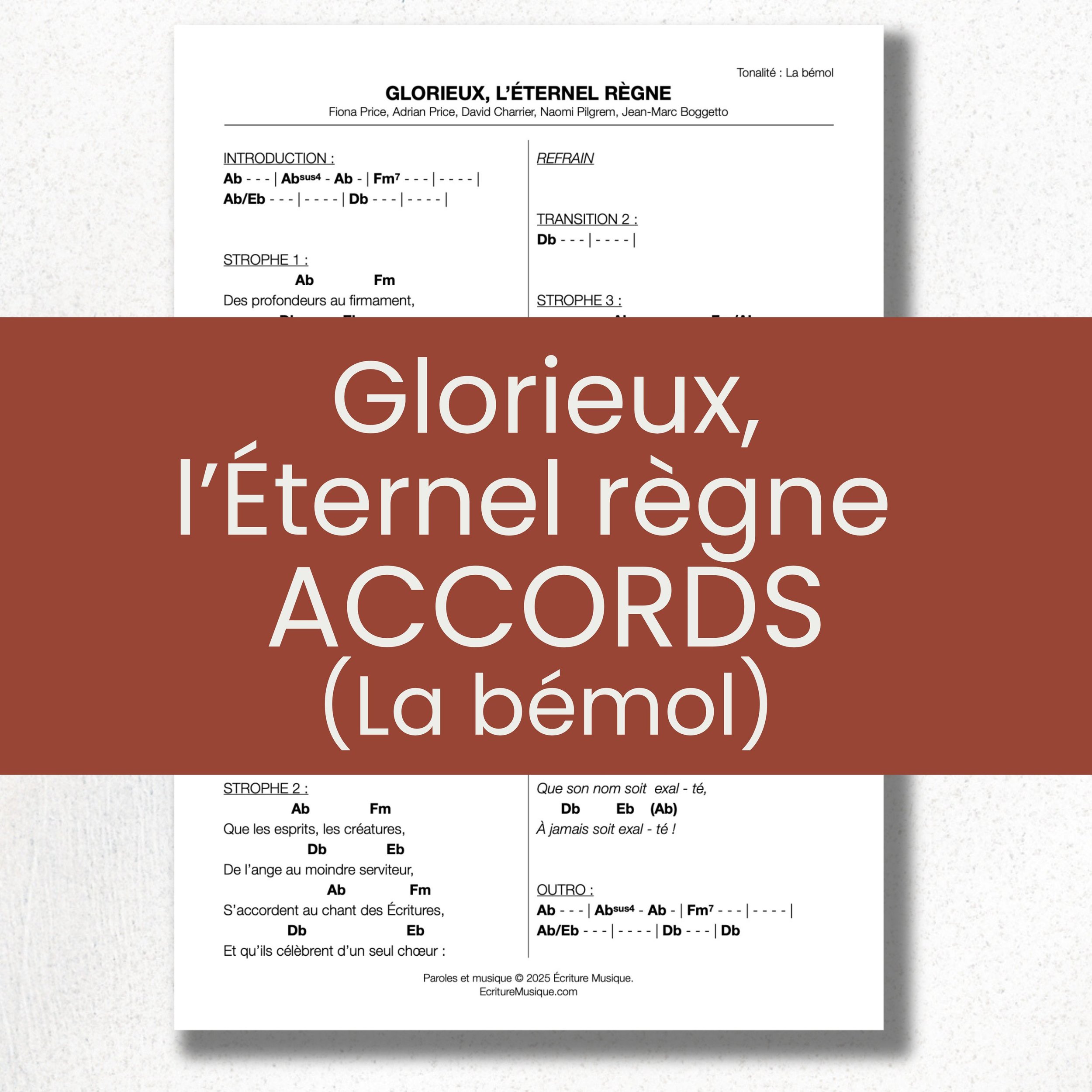 Glorieux, l'Éternel règne : grille d'accords (La bémol)