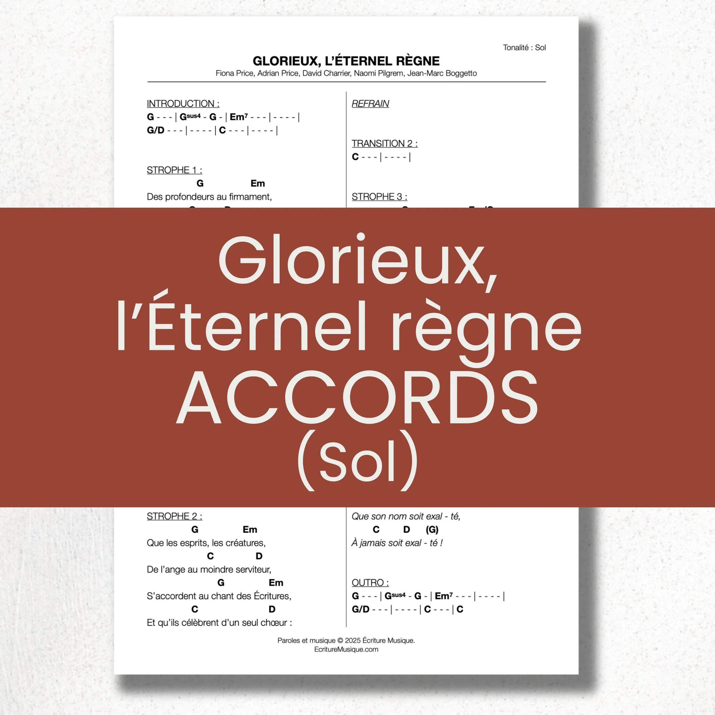 Glorieux, l'Éternel règne : grille d'accords (Sol)