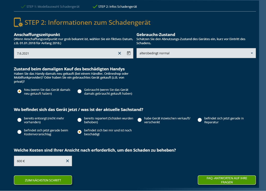 Online Plattform Schadenmeldung vivo