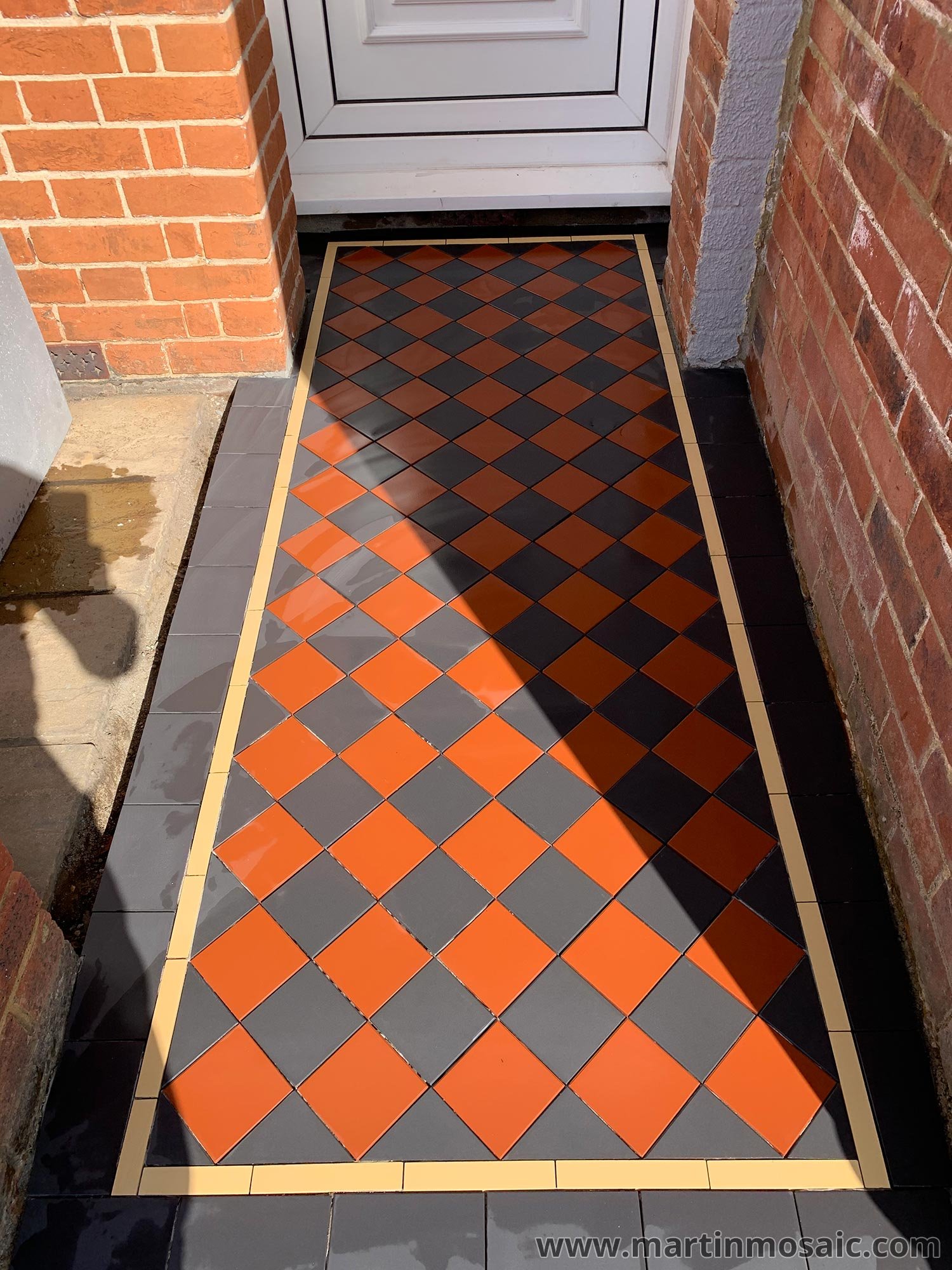 Victorian floor tiles – path – Guildford
Tiles 100x100mm thick 9mm. Colours: red, black, cognac.
