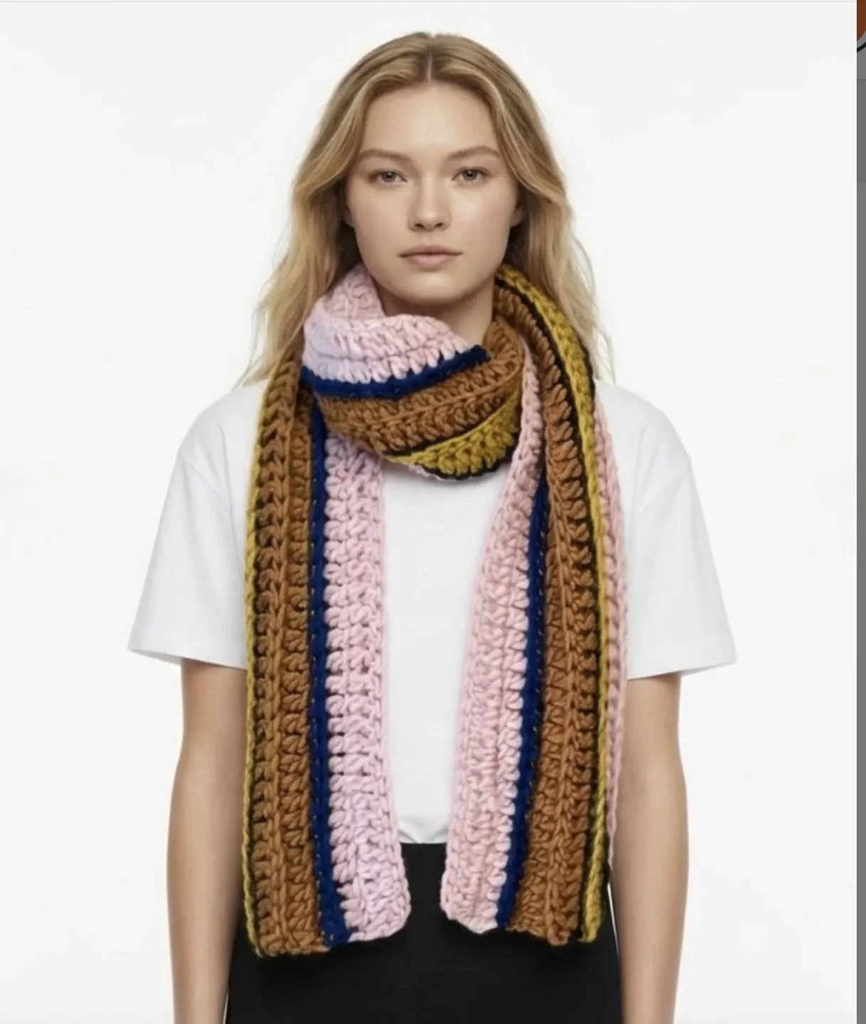 Colourblock Crochet Wool Scarf