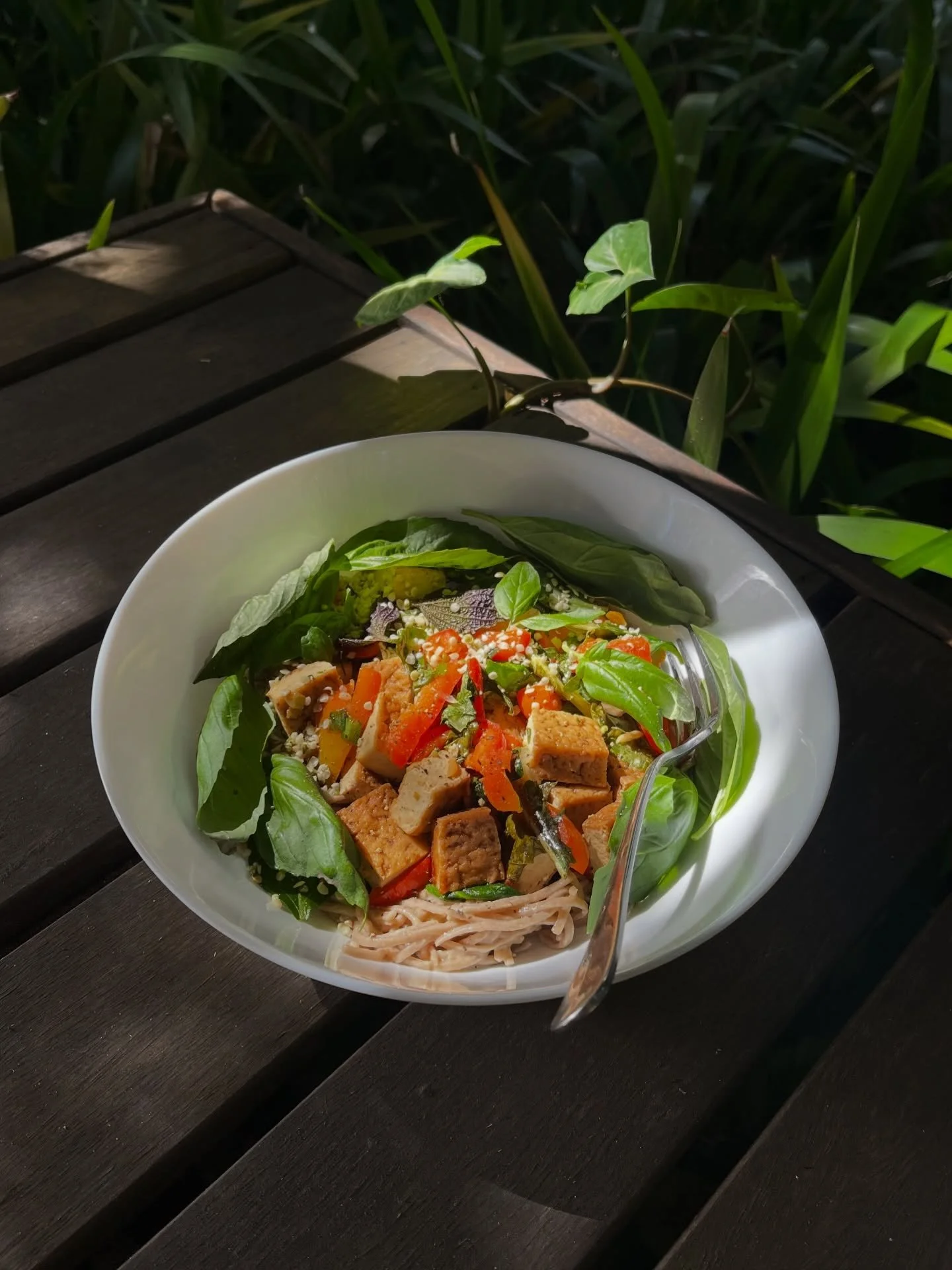 From the garden: some meal inspo for your week 🥬🌿🌶️🫑🍝🍋🍃🥗

1. teriyaki tofu w/ soba noodles, sesame miso dressing, capsicum, garlic and a bunch of herbs 
2. tuna salad w/ mixed leaves, fresh herbs, starfruit, lemon and olive oil dressing 
3. p