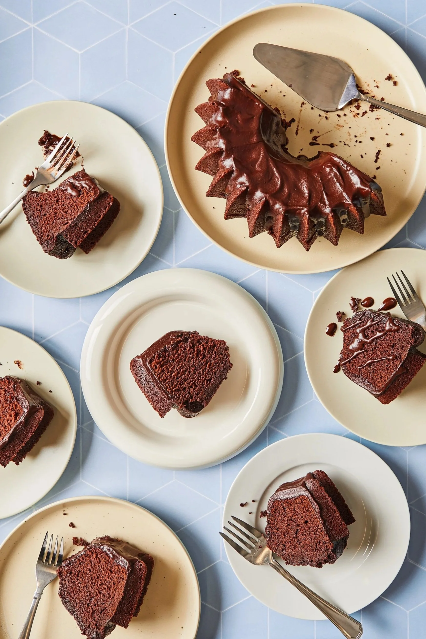 Chocolate bundt cake with chocolate drizzle, photographed by Sarah Rocco - food styling, commercial food stylist NYC