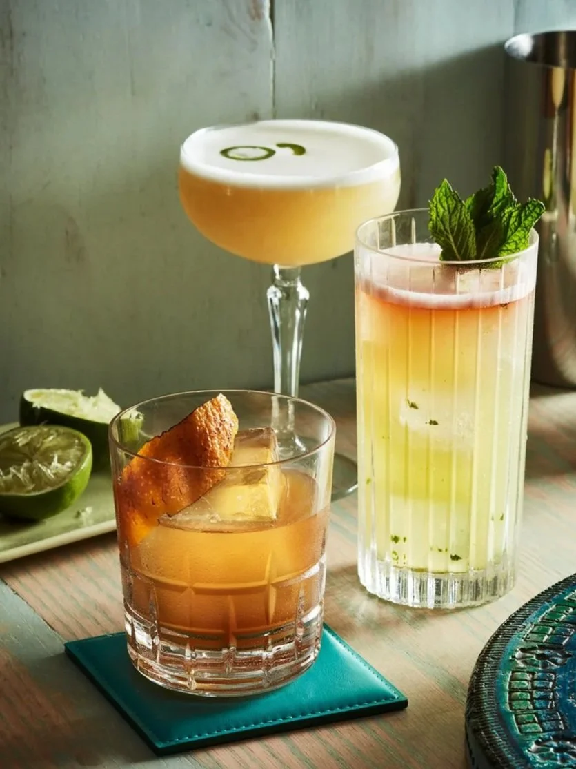 Three cocktail with various garnish and featuring tequila - shot for whisky advocate magazine, photographed by Jeff Harris - food styling, commercial food stylist NYC