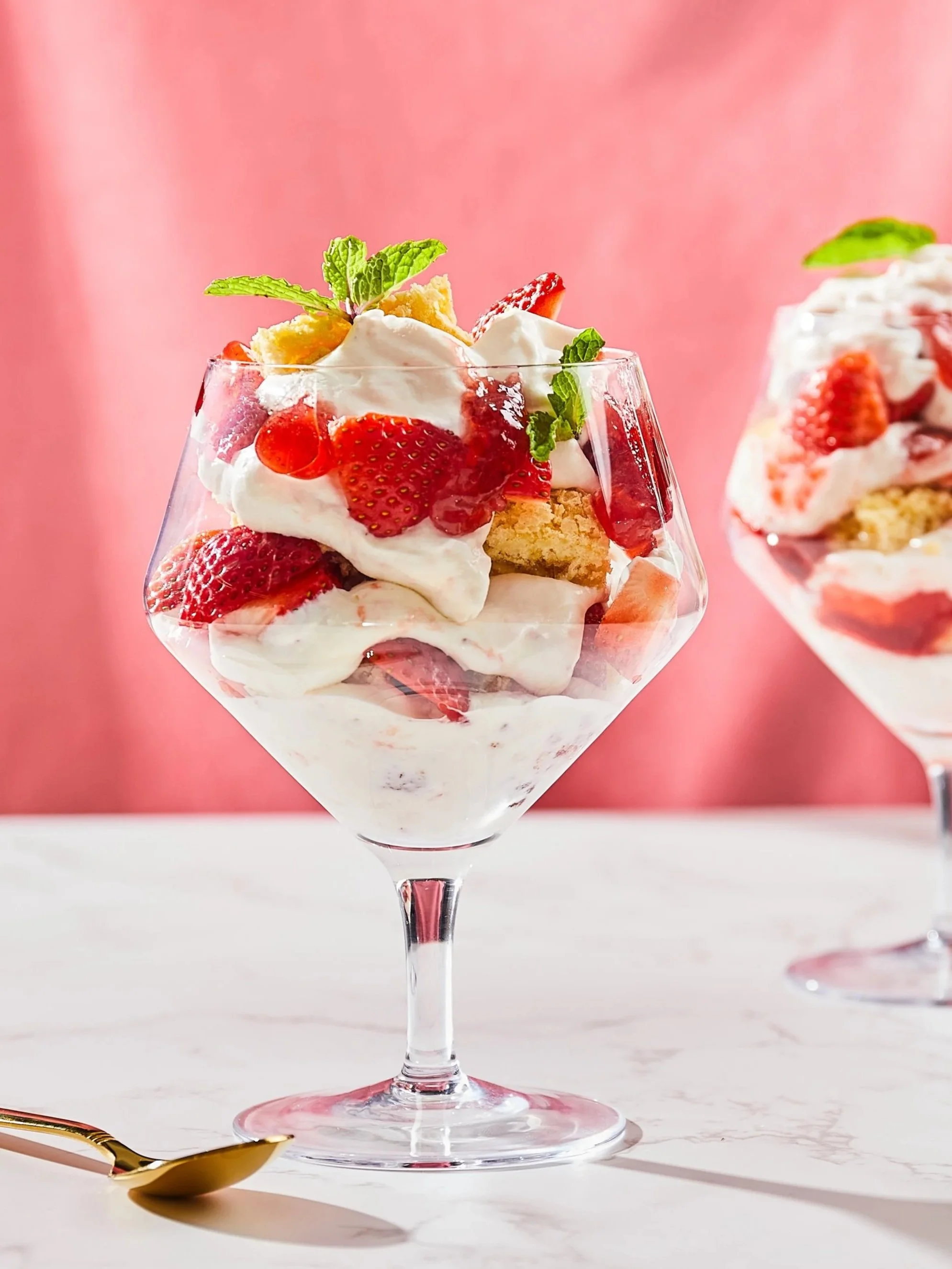 individual trifles with strawberry and shortcake, photographed by Sarah Rocco - food styling, commercial food stylist NYC