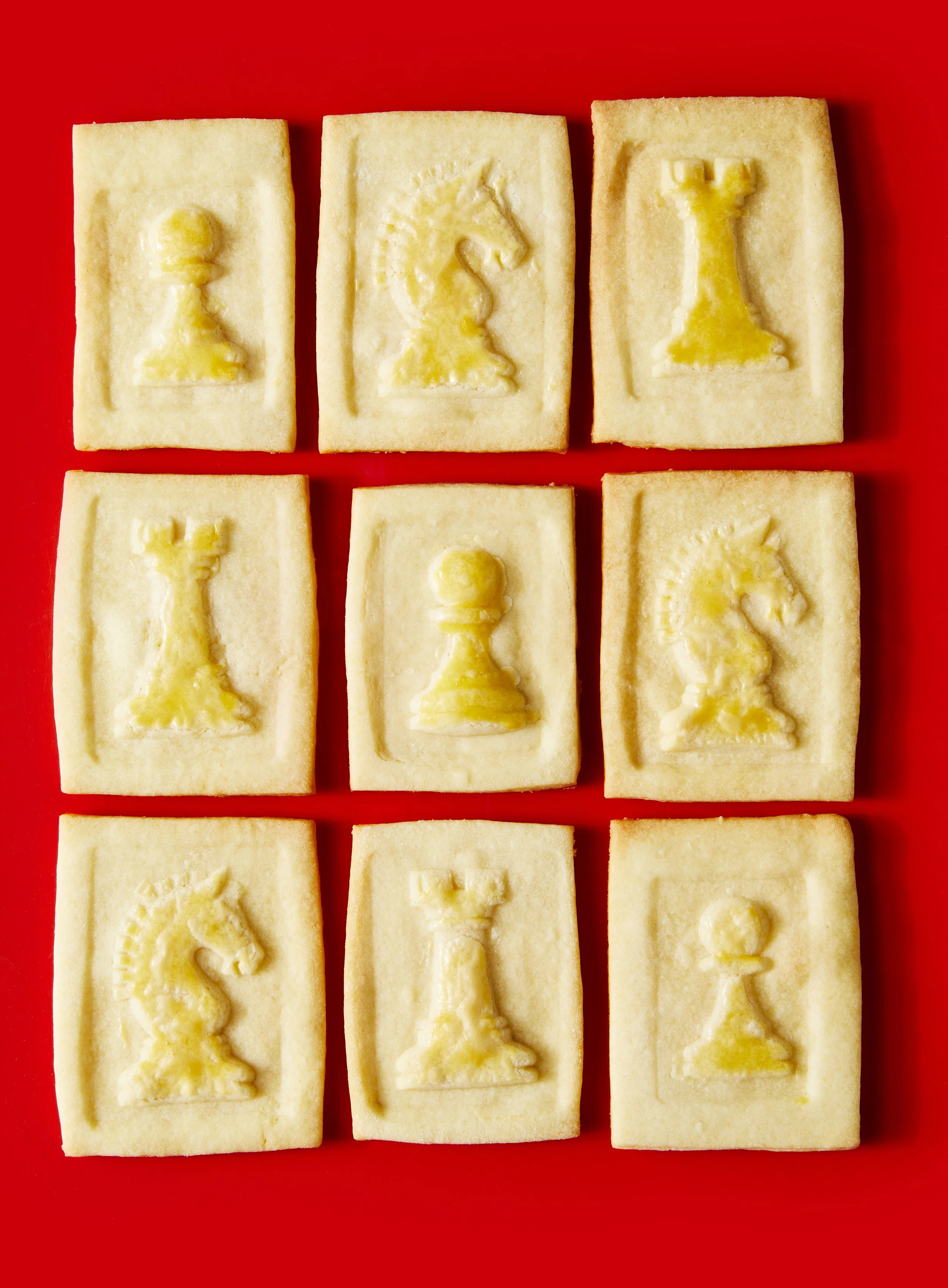 Homemade chess piece cookies in a stack, photographed by Rachel Vanni for Delicious magazine - food styling, commercial food stylist NYC