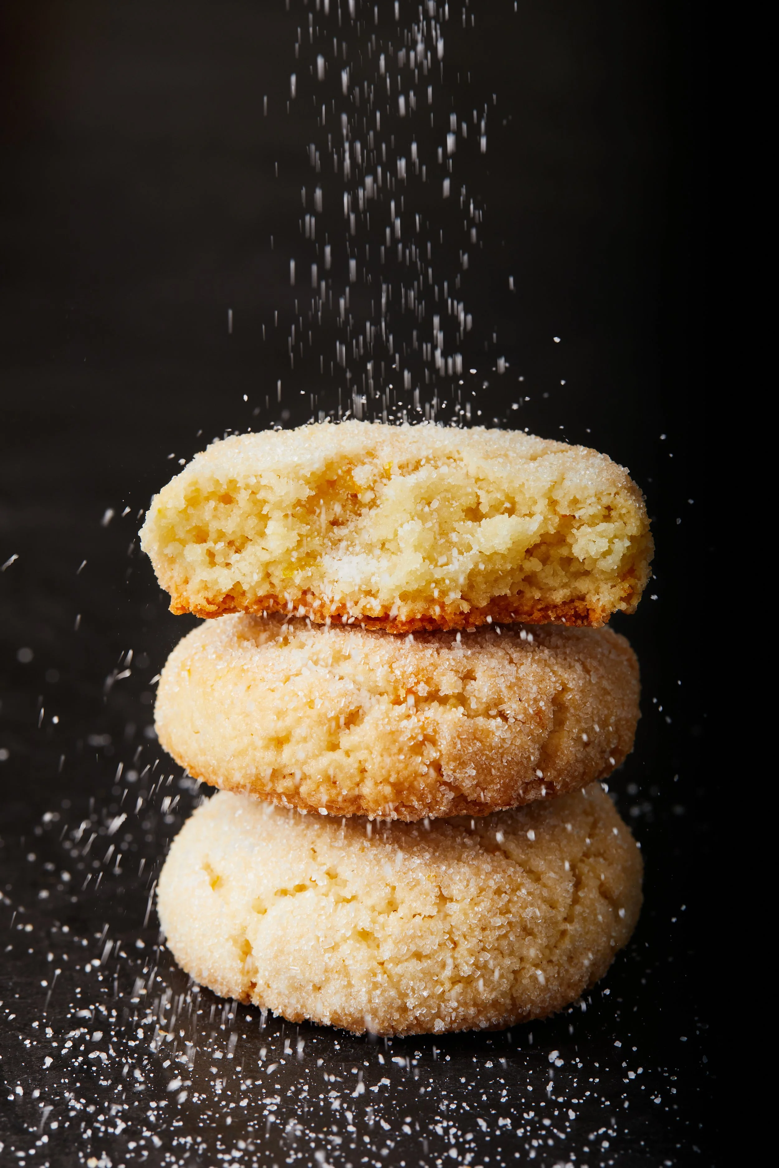 Sugar cookings stacked with raw sugar dusting on top - shot for Delicious Magazine photographed by Rachel Vanni - food styling, commercial food stylist NYC