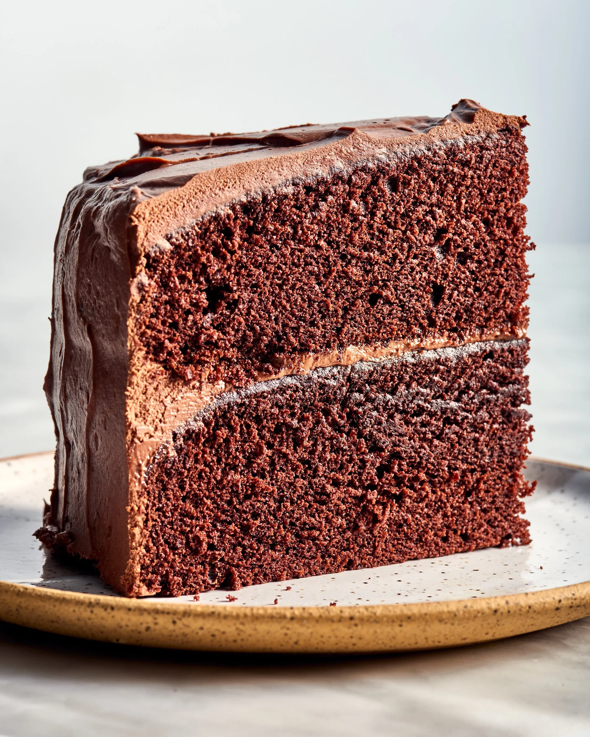 Perfect slice of chocolate cake - shot for The Kitchn - food styling, commercial food stylist NYC