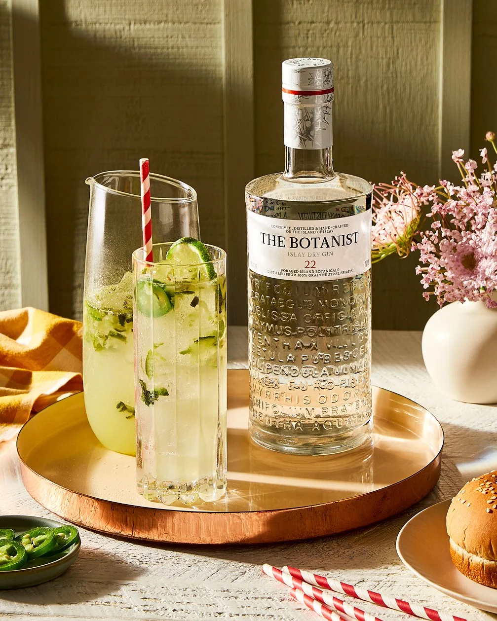 Advertising shoot for The Botanist Gin, showing a cucumber and jalapeno spritz - photographed by Julia Gartland - food styling, commercial food stylist NYC