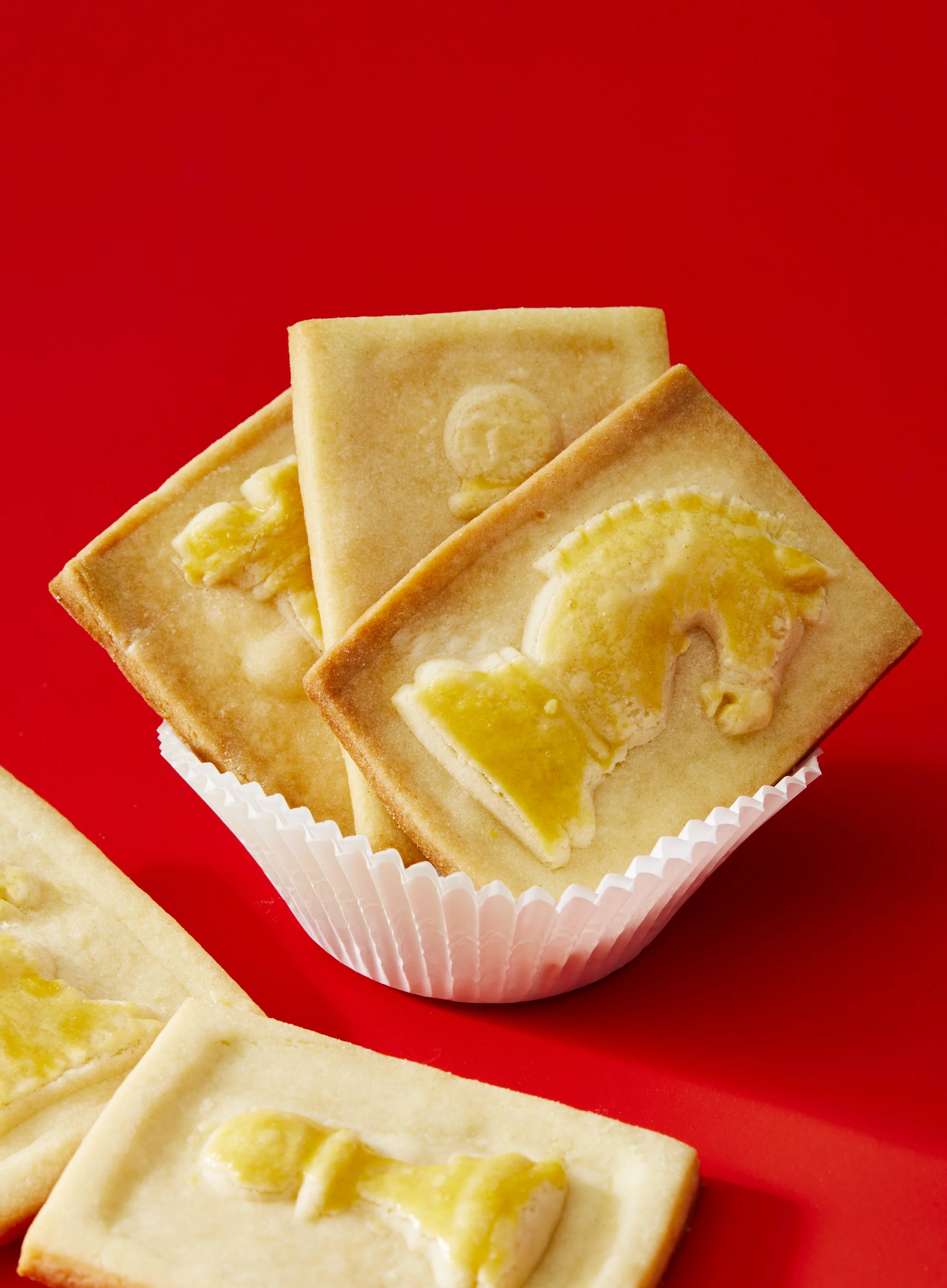 Homemade chess piece cookies in a stack, photographed by Rachel Vanni for Delicious magazine - food styling, commercial food stylist NYC