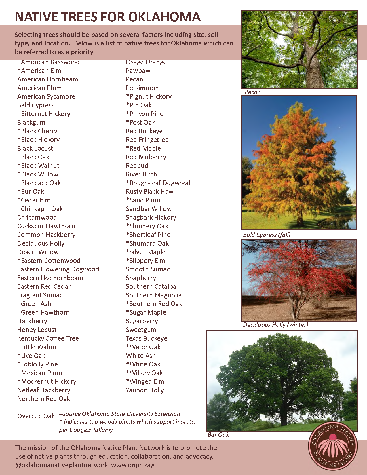 Listing of priority native Oklahoma trees