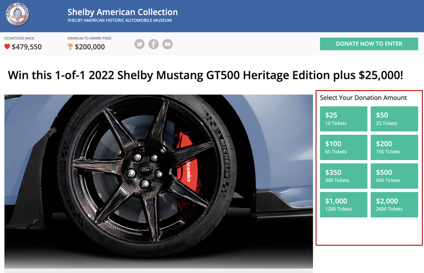 Sweepstakes site donation amounts and tickets without a promo code
