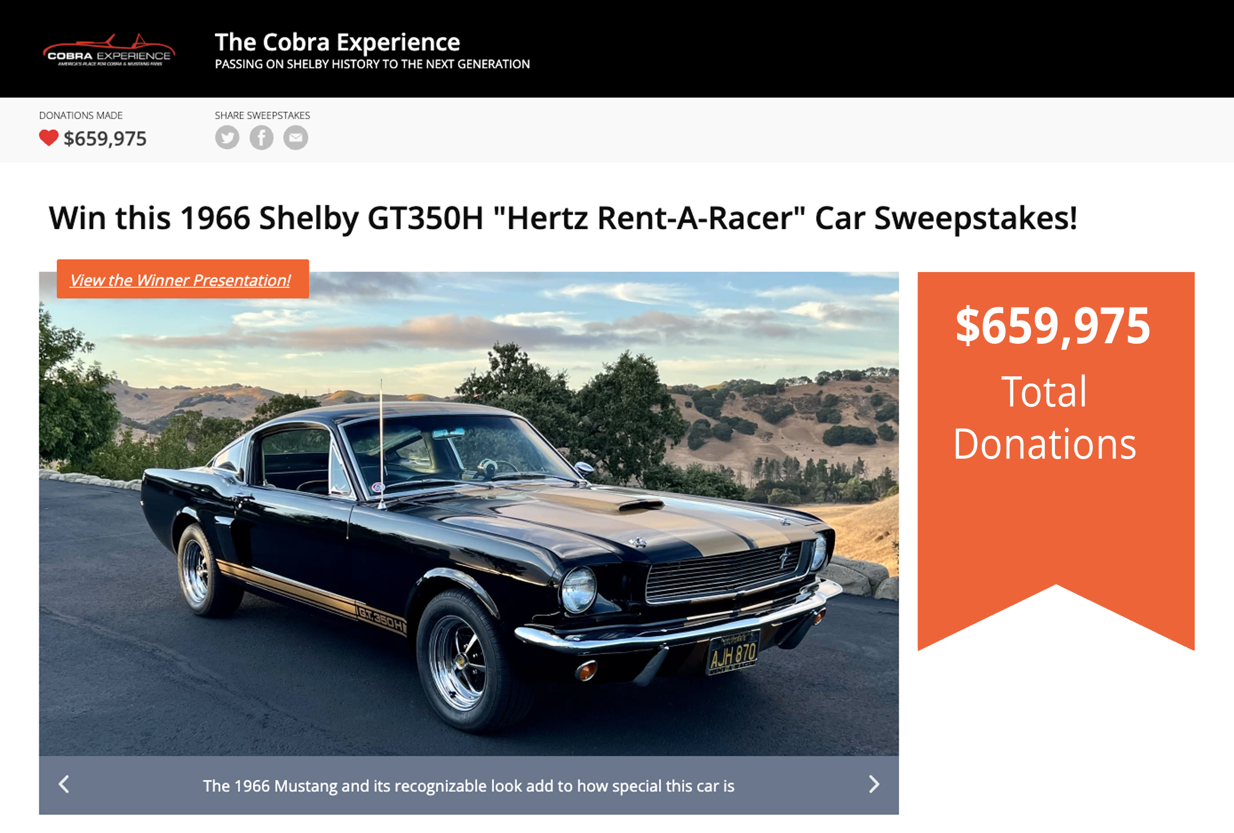 Cobra Experience 1966 Shelby GT350H Sweepstakes