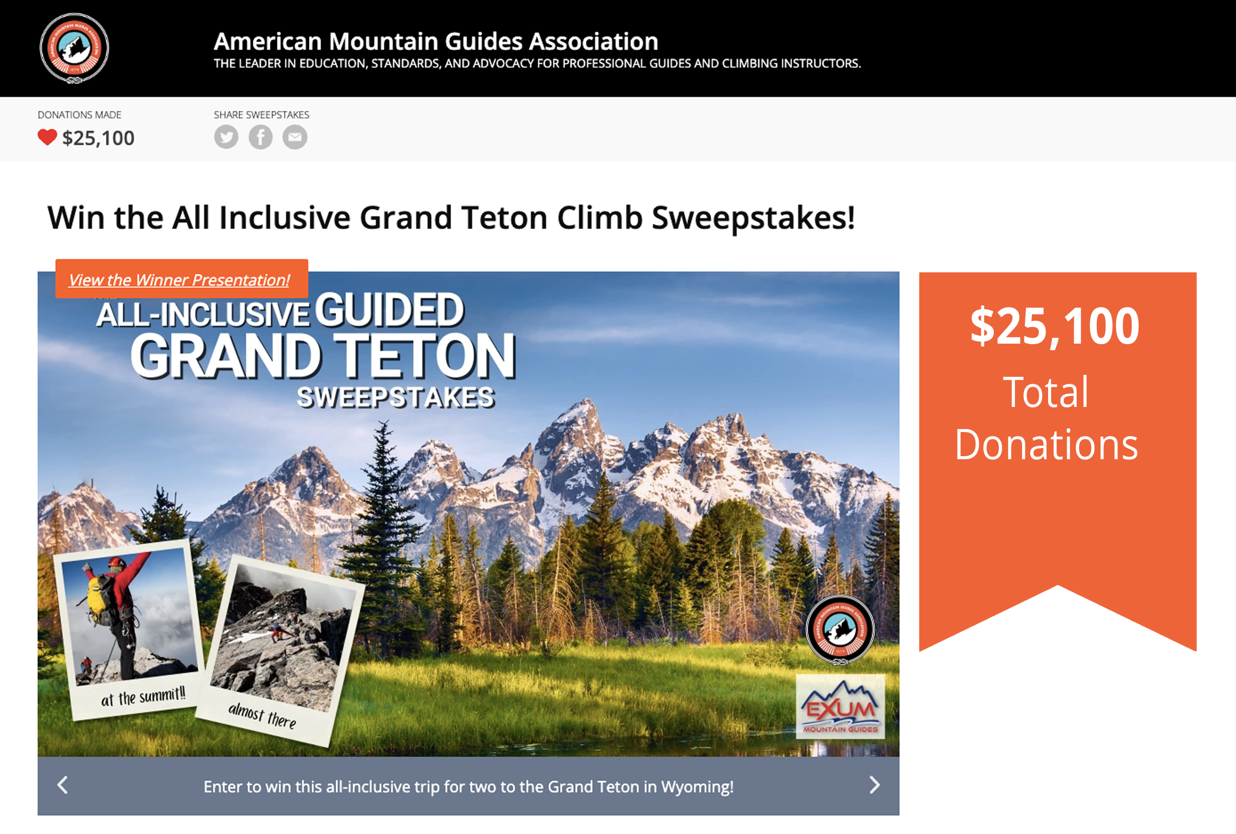American Mountain Guides Grand Teton Climb Sweepstakes