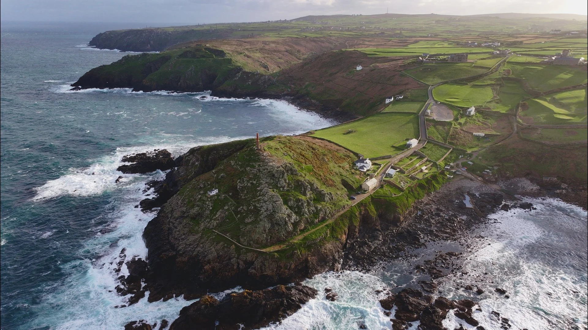 Cape Cornwall Aerial View | Cornwall Canvas Print