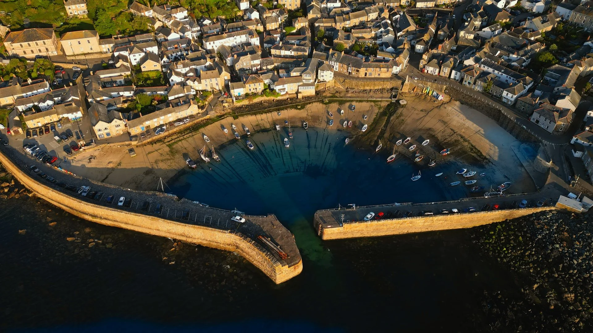 Mousehole Harbour Golden Light | Aerial Cornwall Photography Print