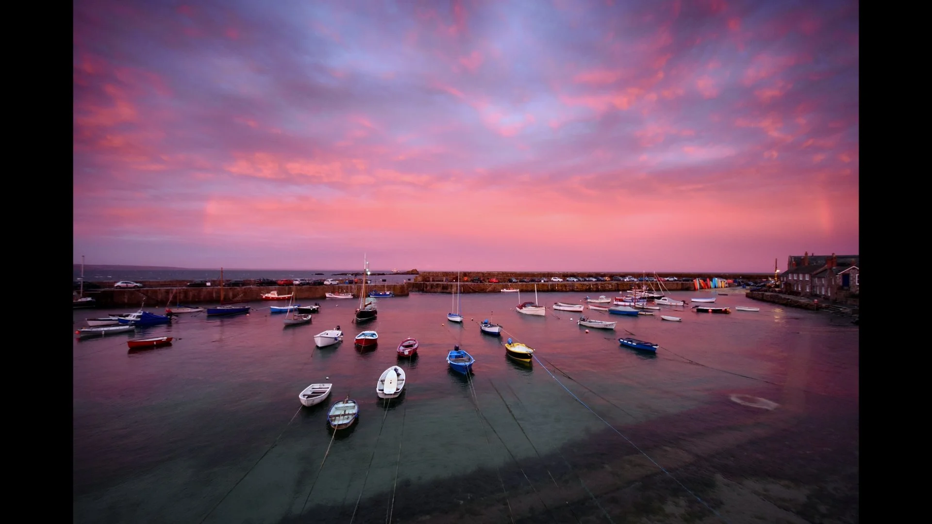 Mousehole Harbour Pink Sunset | Cornwall Photography Print