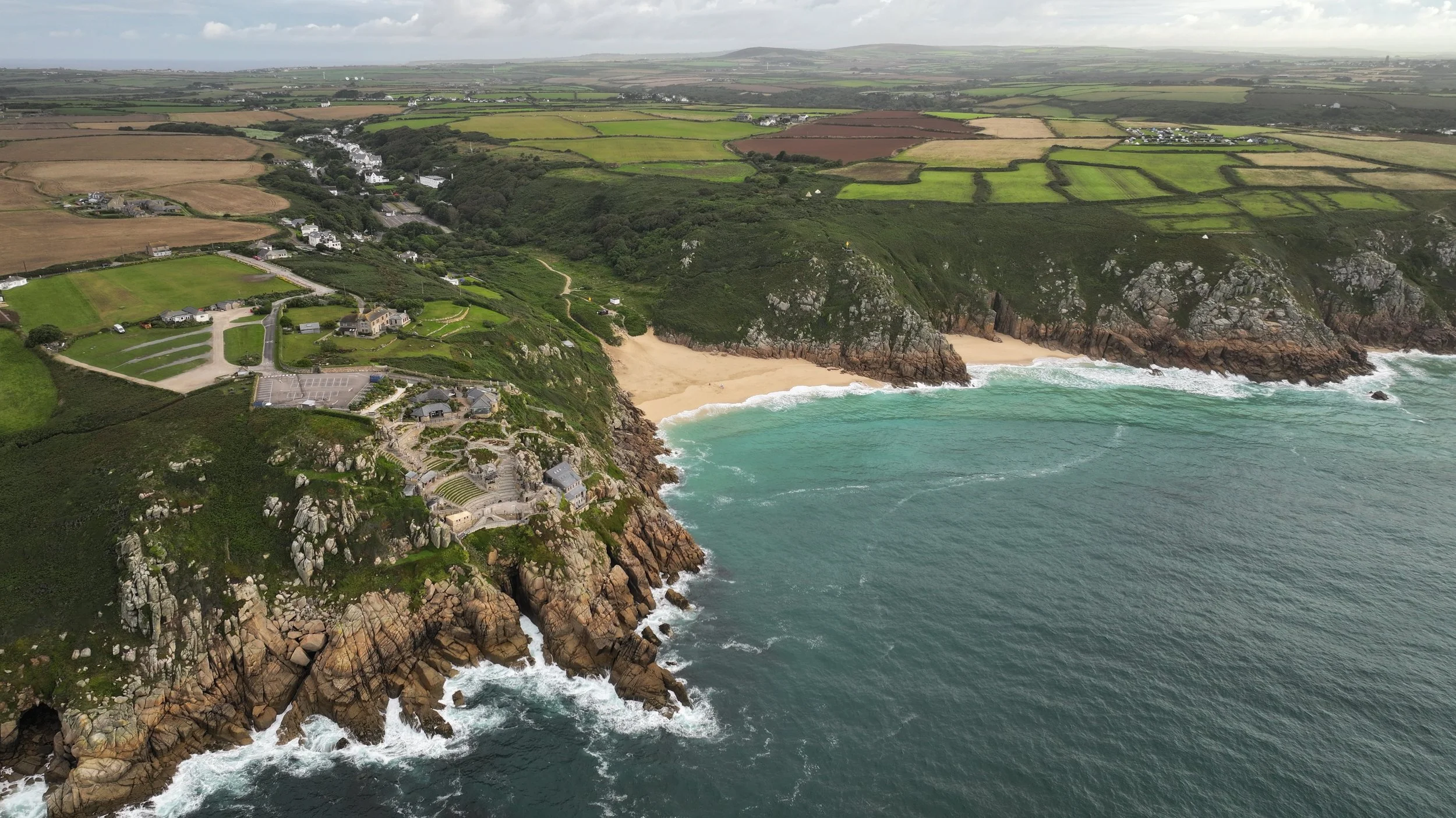 Porthcurno Beach & Minack Theatre Aerial Print | Cornwall Canvas Print