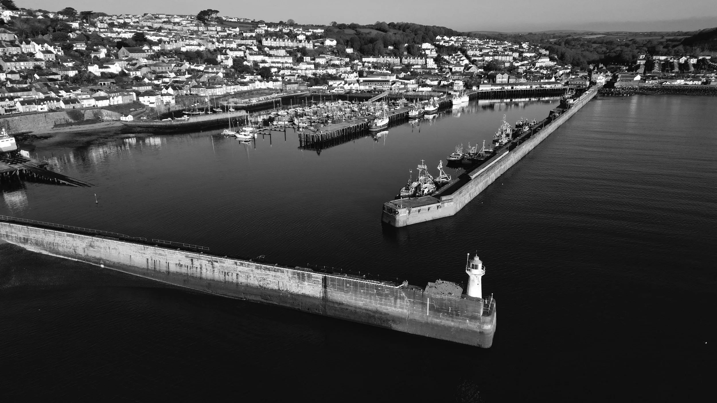Newlyn Harbour from Above | Black & White Cornwall Print